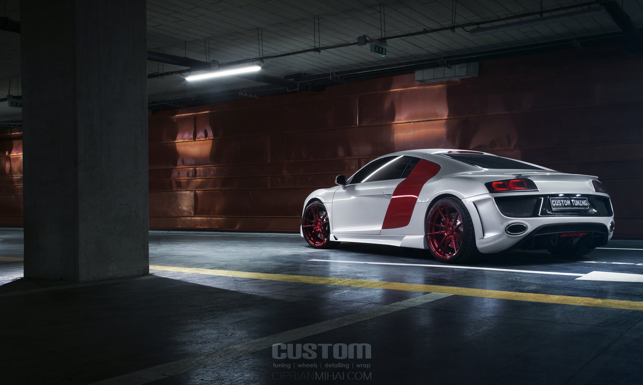 Glamorous White Audi R8 with Red Accents and Red Wheels | CARiD.com Gallery