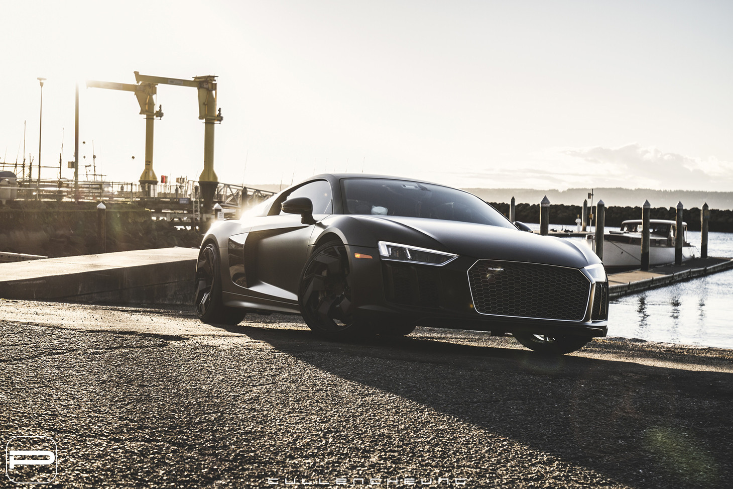 Black Audi R8 with Aftermarket DRL-Bar Headlights - Photo by PUR Wheels
