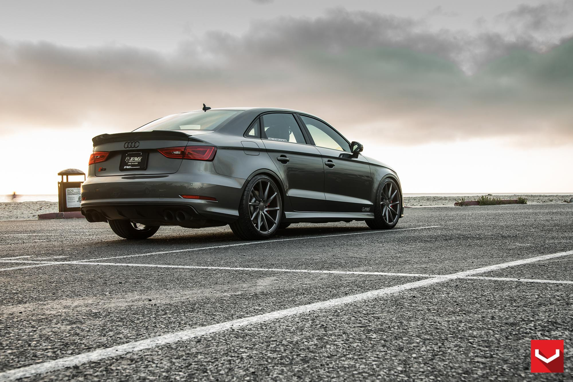 Custom Rear Diffuser with Dual Exhaust Tips on Audi S3 - Photo by Vossen
