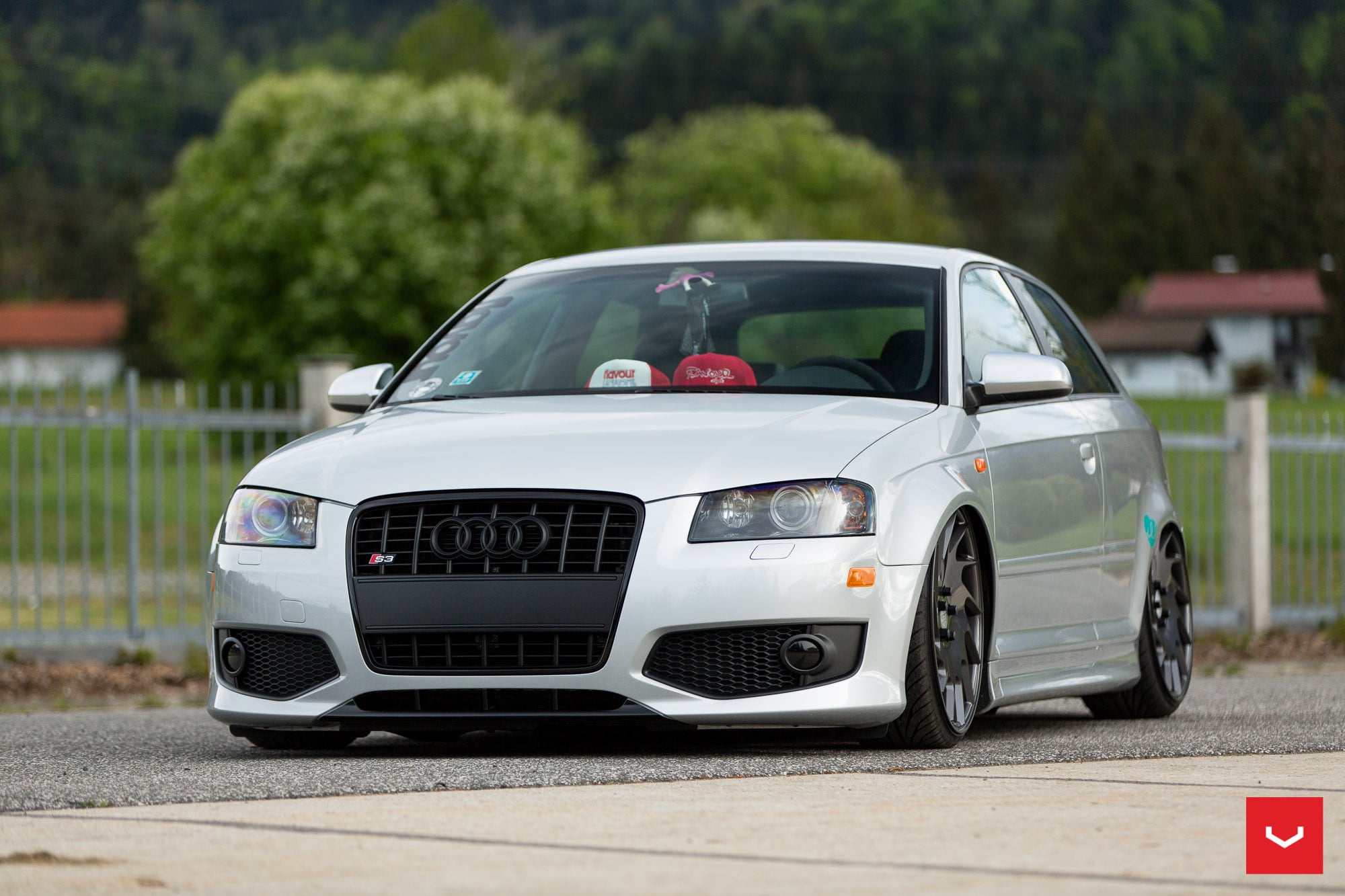 White Audi S3 with Custom Black Front Bumper - Photo by Vossen