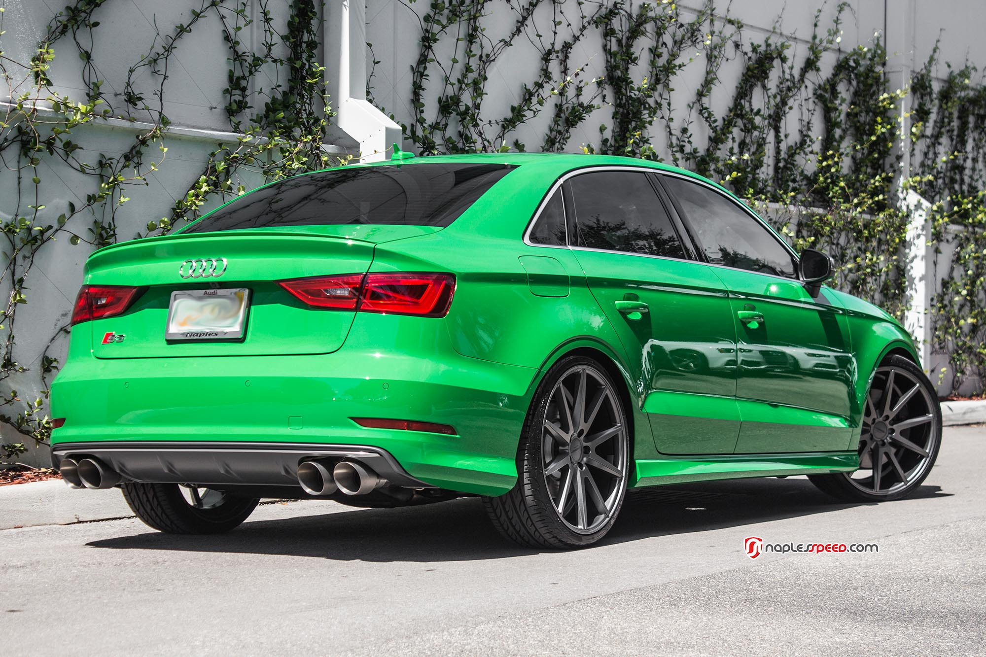 Aftermarket Rear Diffuser with Dual Exhaust Tips on Audi S3 - Photo by Vossen