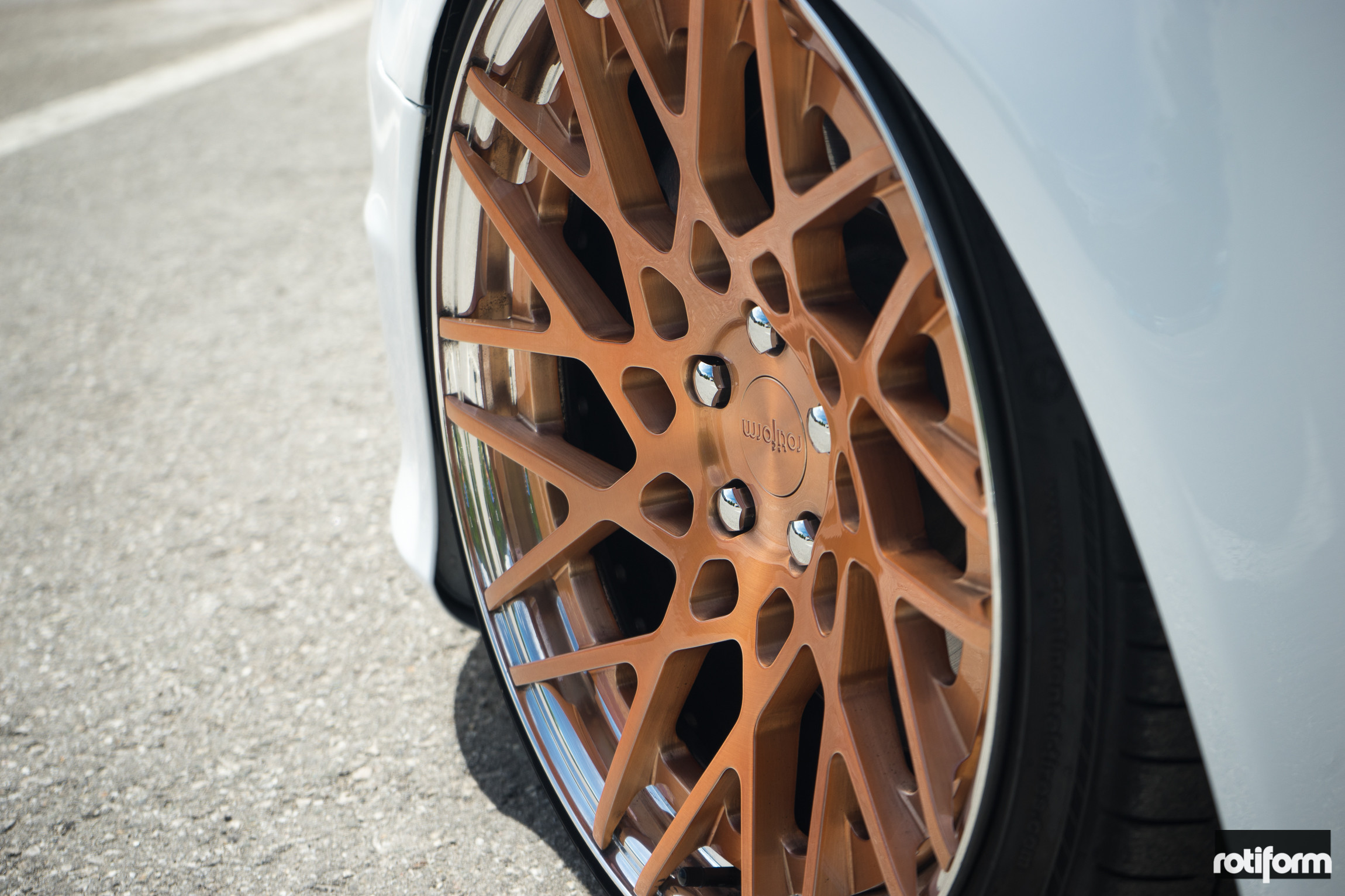 White Audi S3 with Gloss Rose Gold Rotiform Wheels - Photo by Rotiform