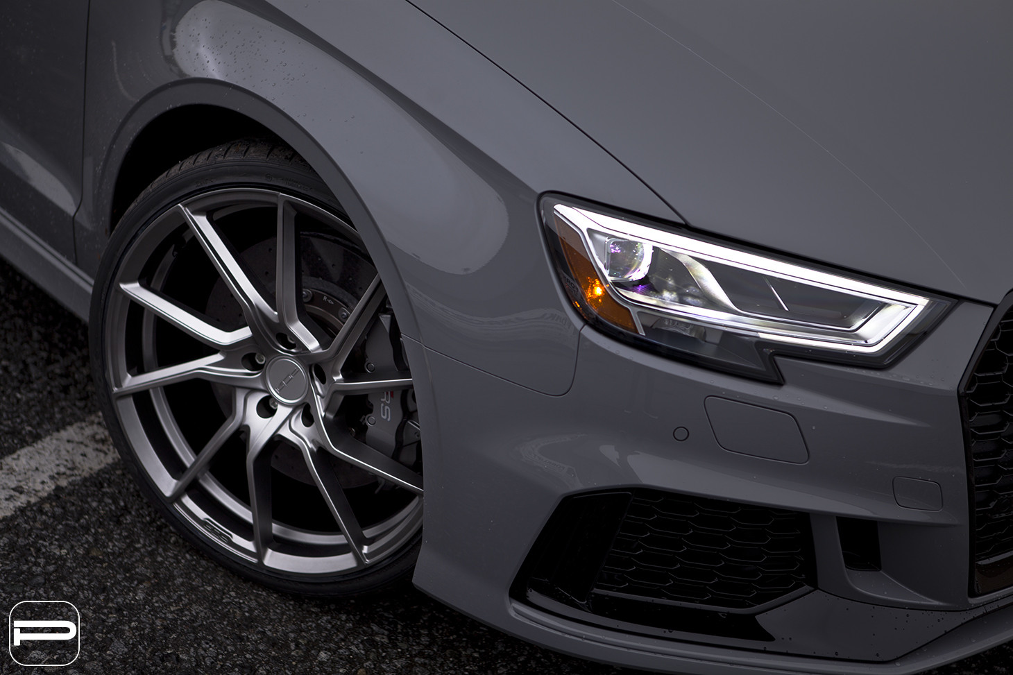 Gray Audi S3 with Aftermarket Headlights - Photo by PUR Wheels
