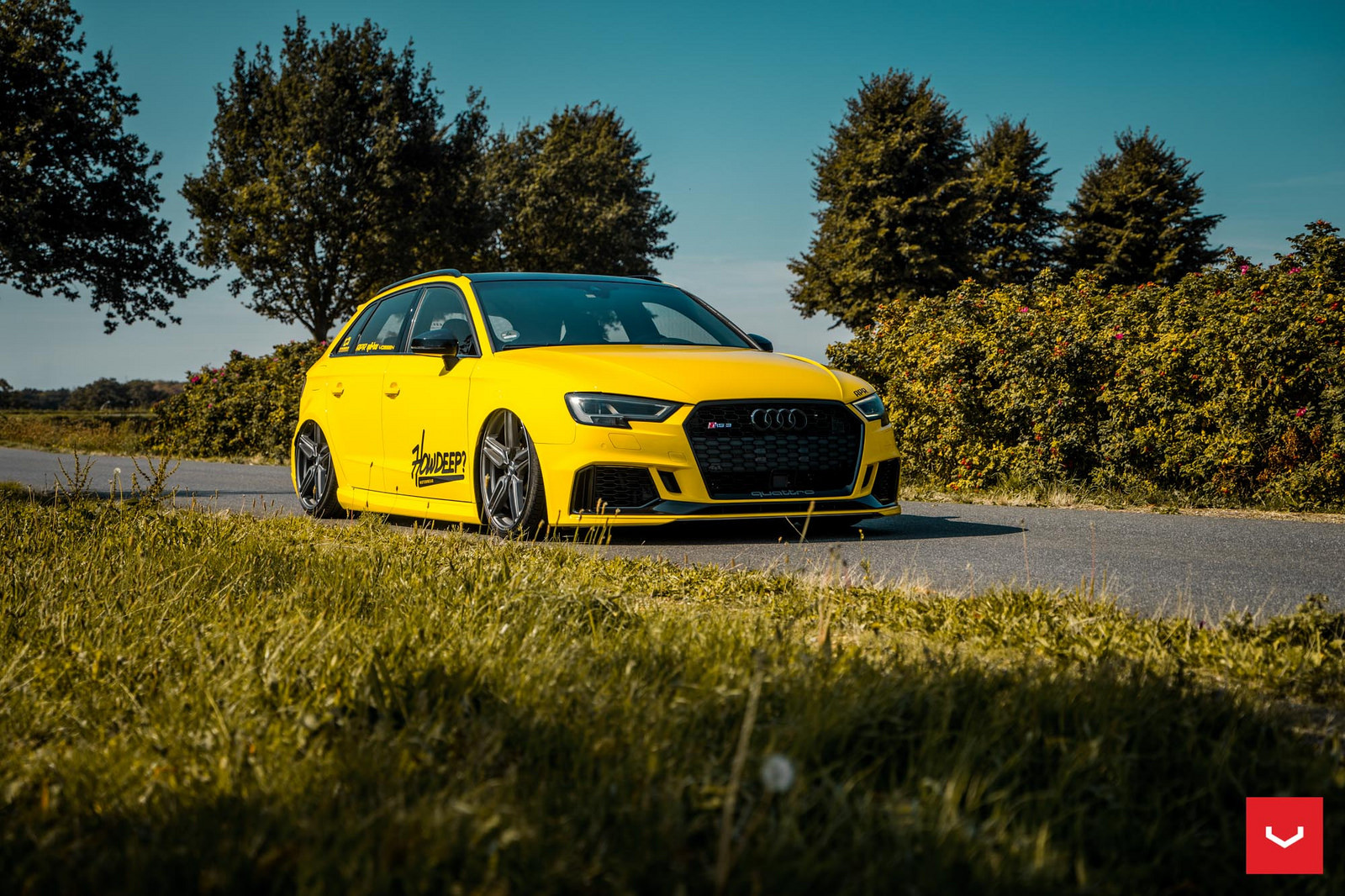 Blacked Out Mesh Grille on Yellow Audi S3 - Photo by Vossen
