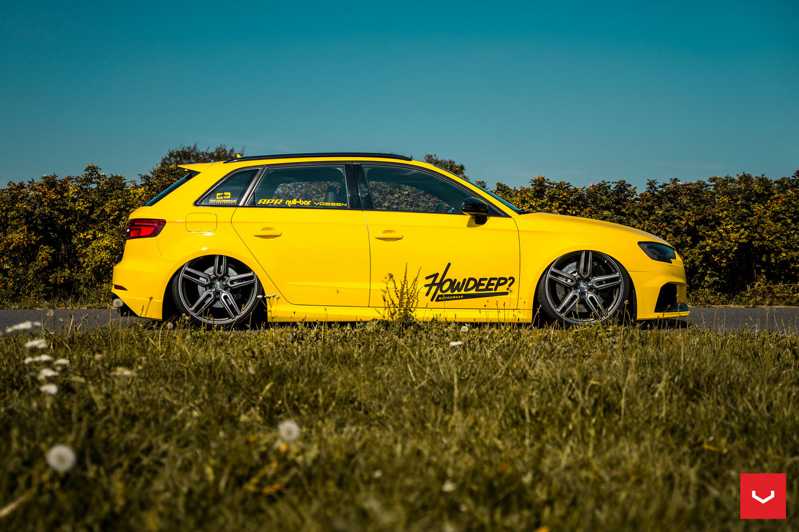 Custom Yellow Stanced Audi S3 Side Skirts - Photo by Vossen