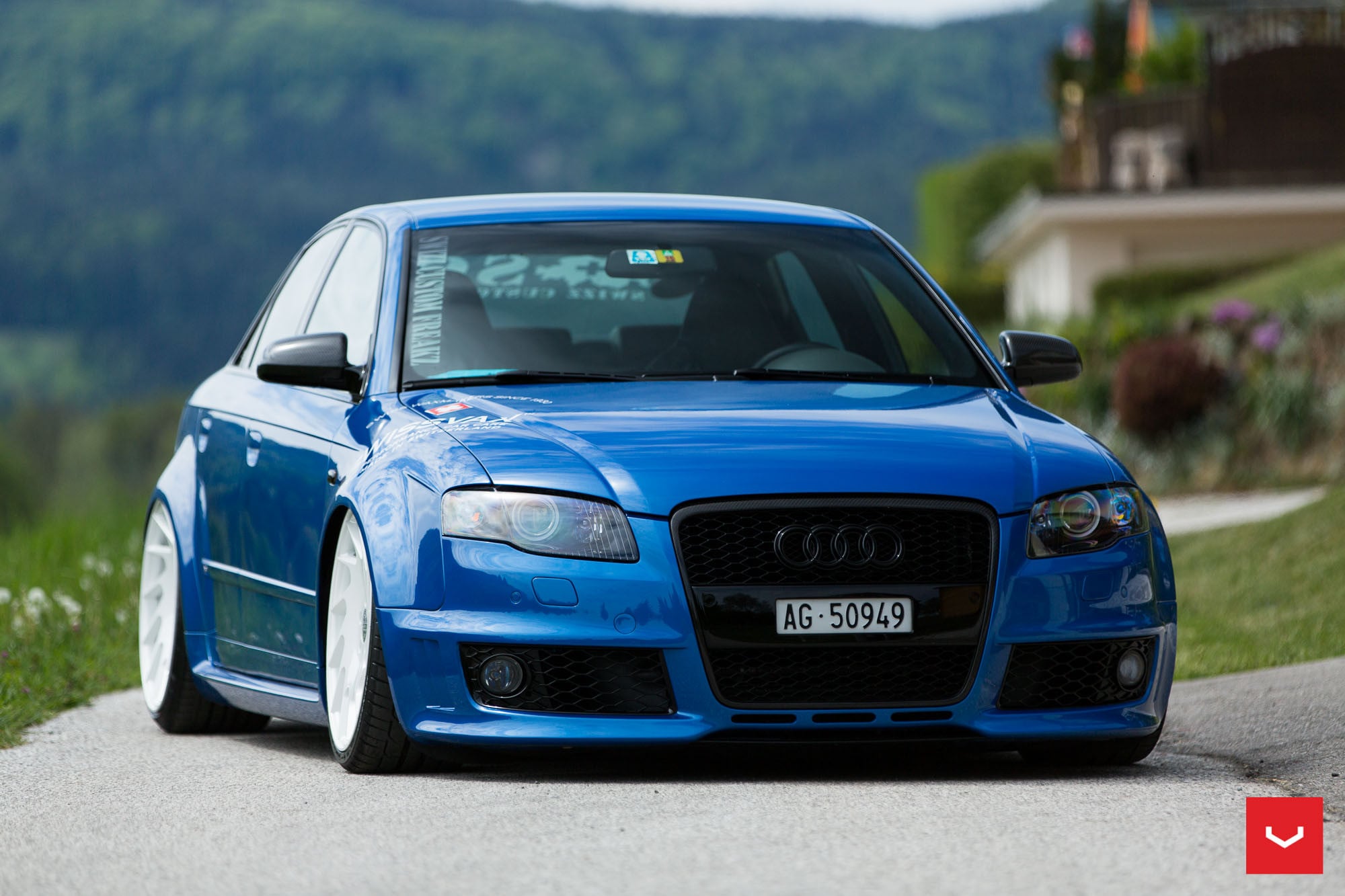 Custom Black Grille on Blue Audi S4 - Photo by Vossen