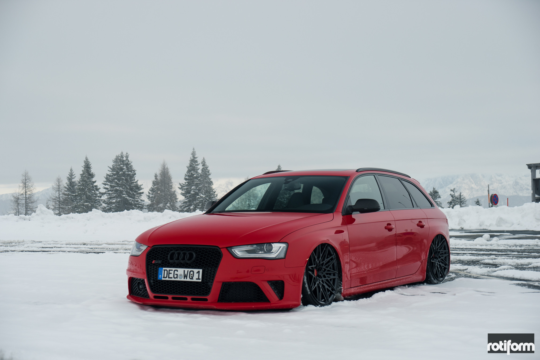 Lowered Red Audi S4 with Blacked Out Grille - Photo by Rotiform