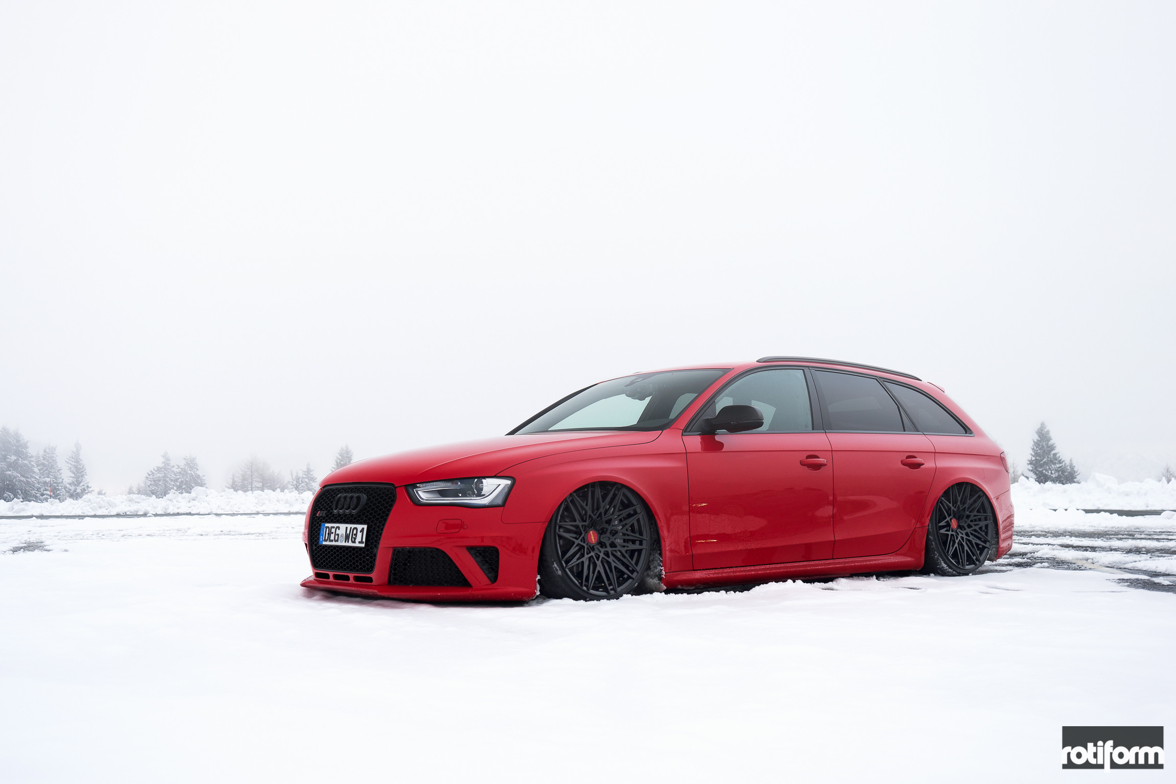 Lowered Red Audi S4 Aftermarket Side Skirts - Photo by Rotiform