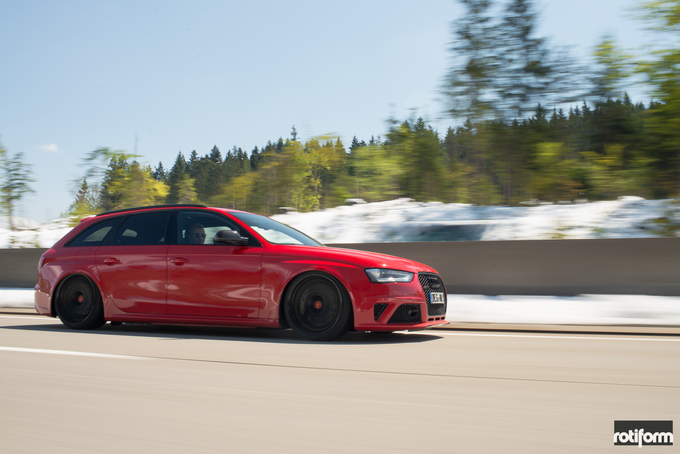 Black Rotiform Wheels on Lowered Red Audi S4 - Photo by Rotiform
