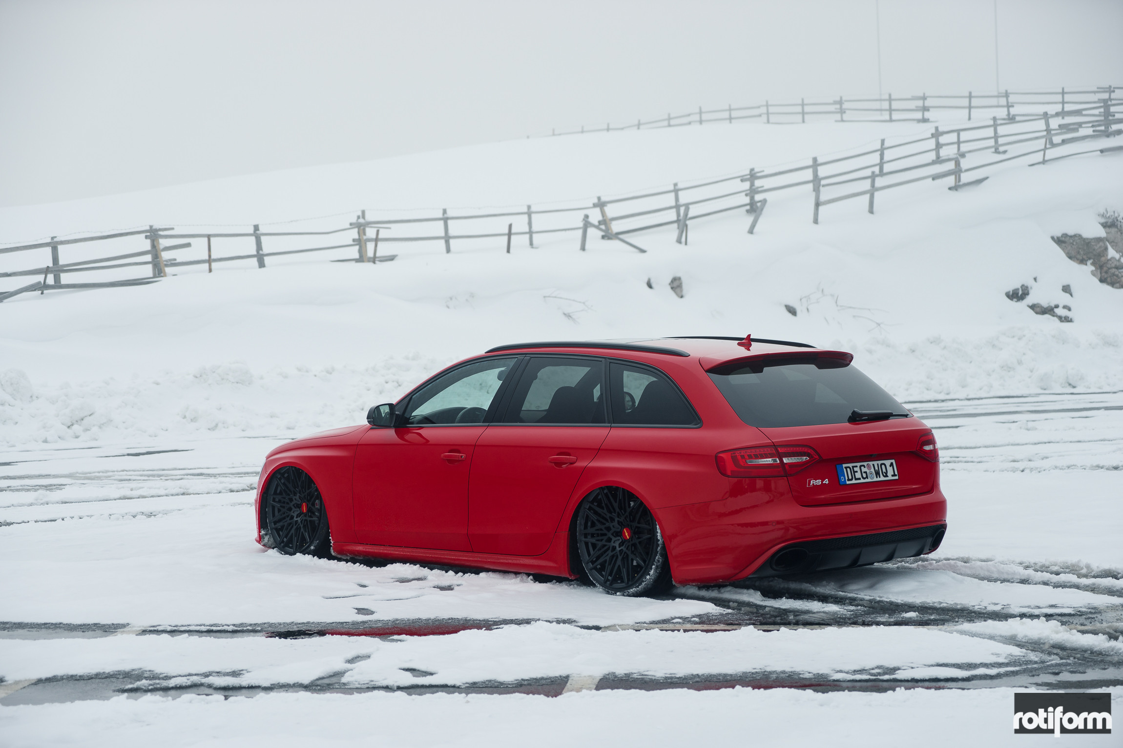 Lowered Red Audi S4 with Roofline Spoiler - Photo by Rotiform