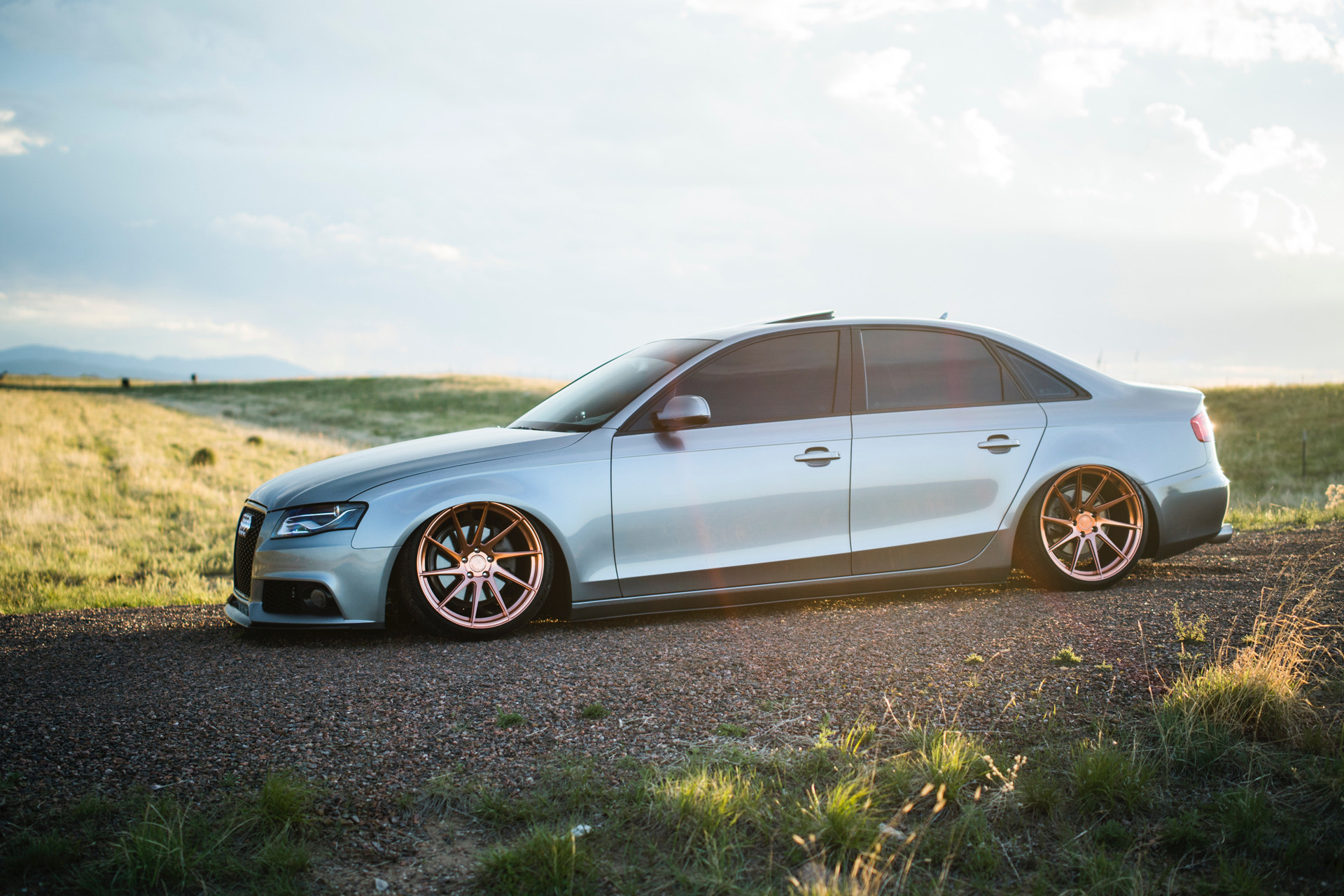 Light Blue Audi S4 with Aftermarket Side Skirts - Photo by Avant Garde Wheels