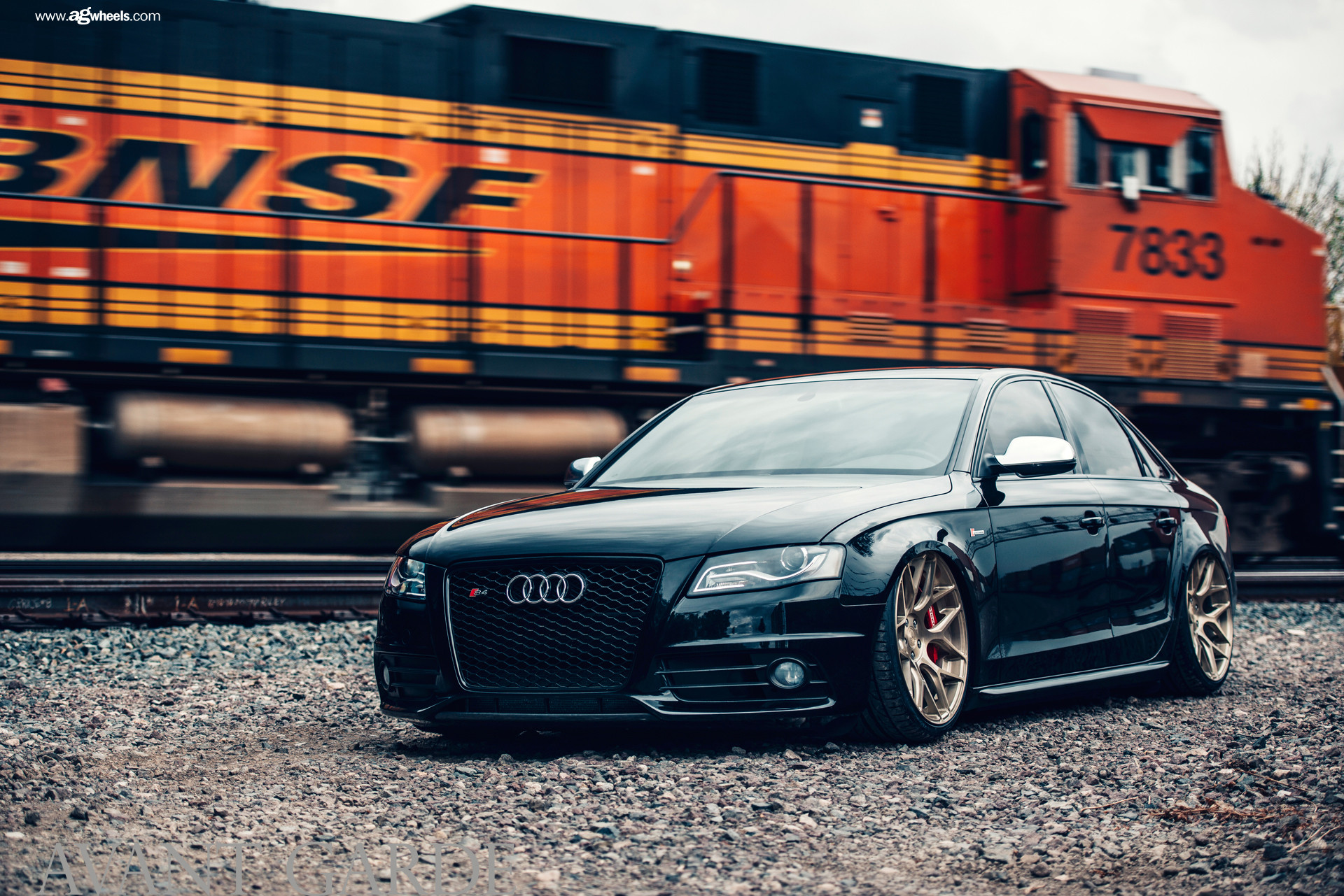 Aftermarket Front Bumper on Black Audi S4 - Photo by Avant Garde Wheels