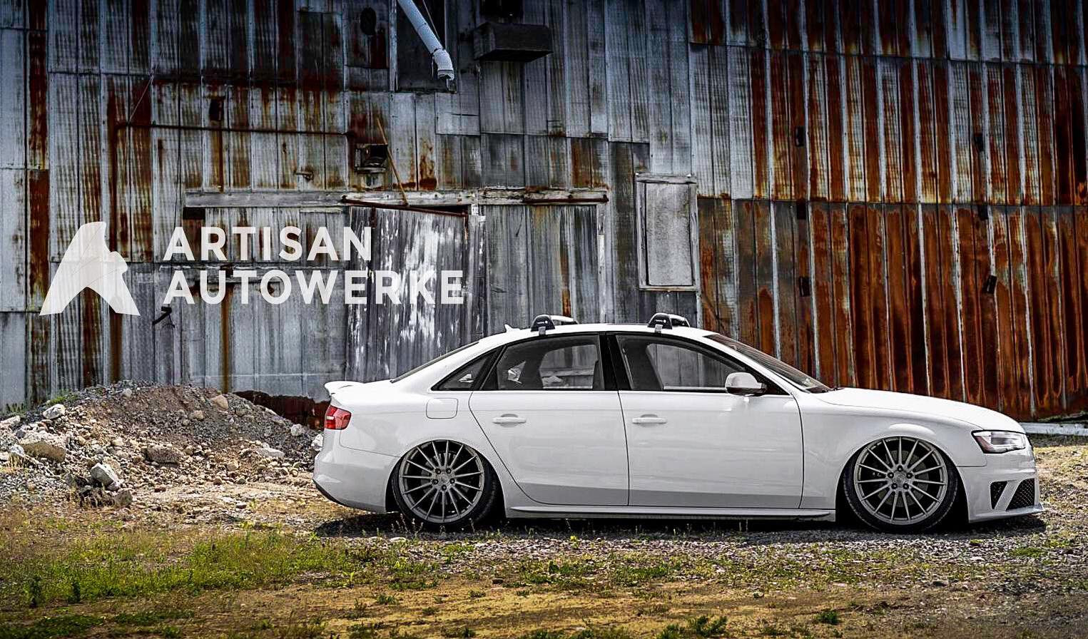 Custom Side Skirts on White Lowered Audi S4 - Photo by Avant Garde Wheels