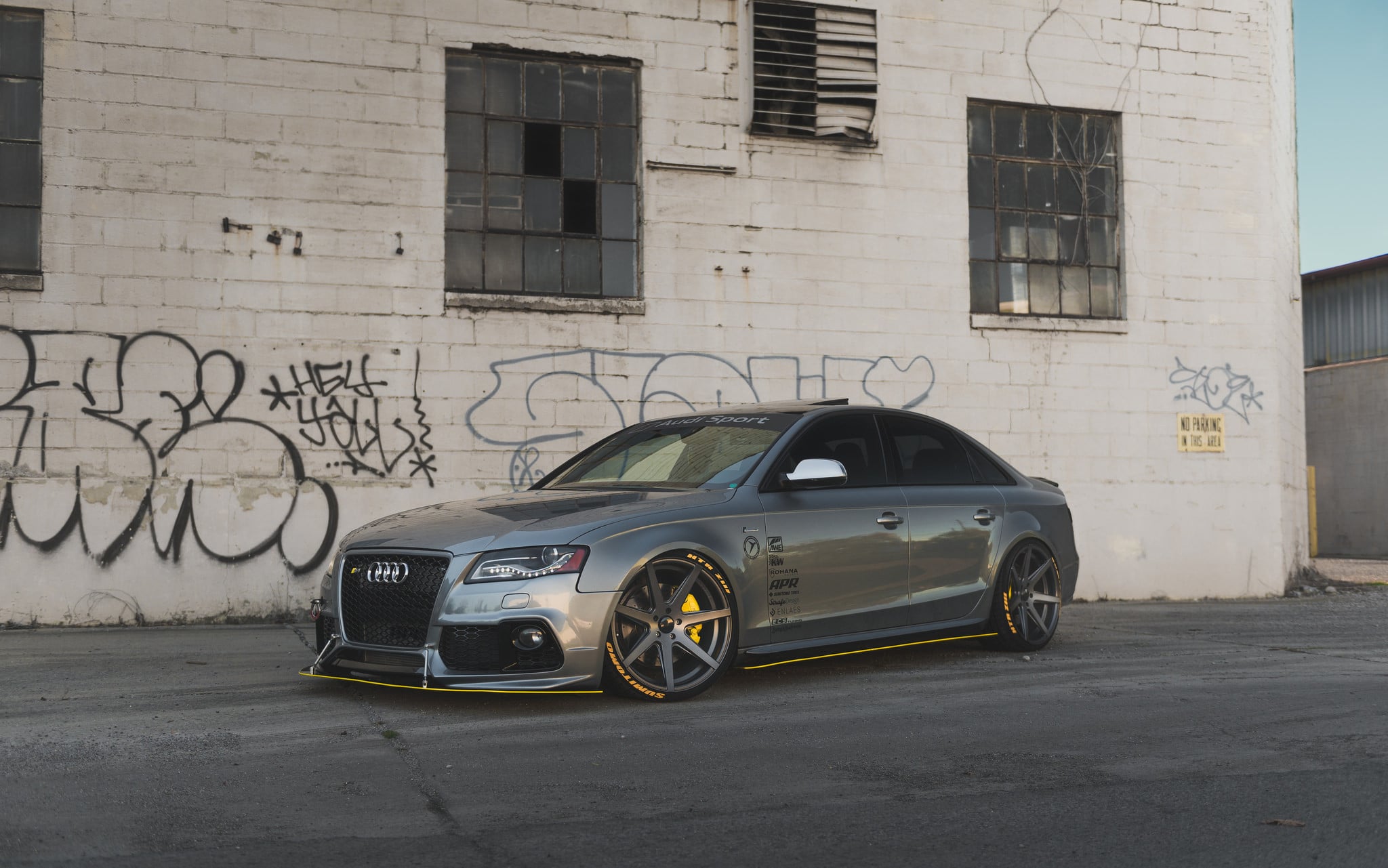 Gray Debadged Audi S4 with Custom LED Headlights - Photo by Rohana Wheels