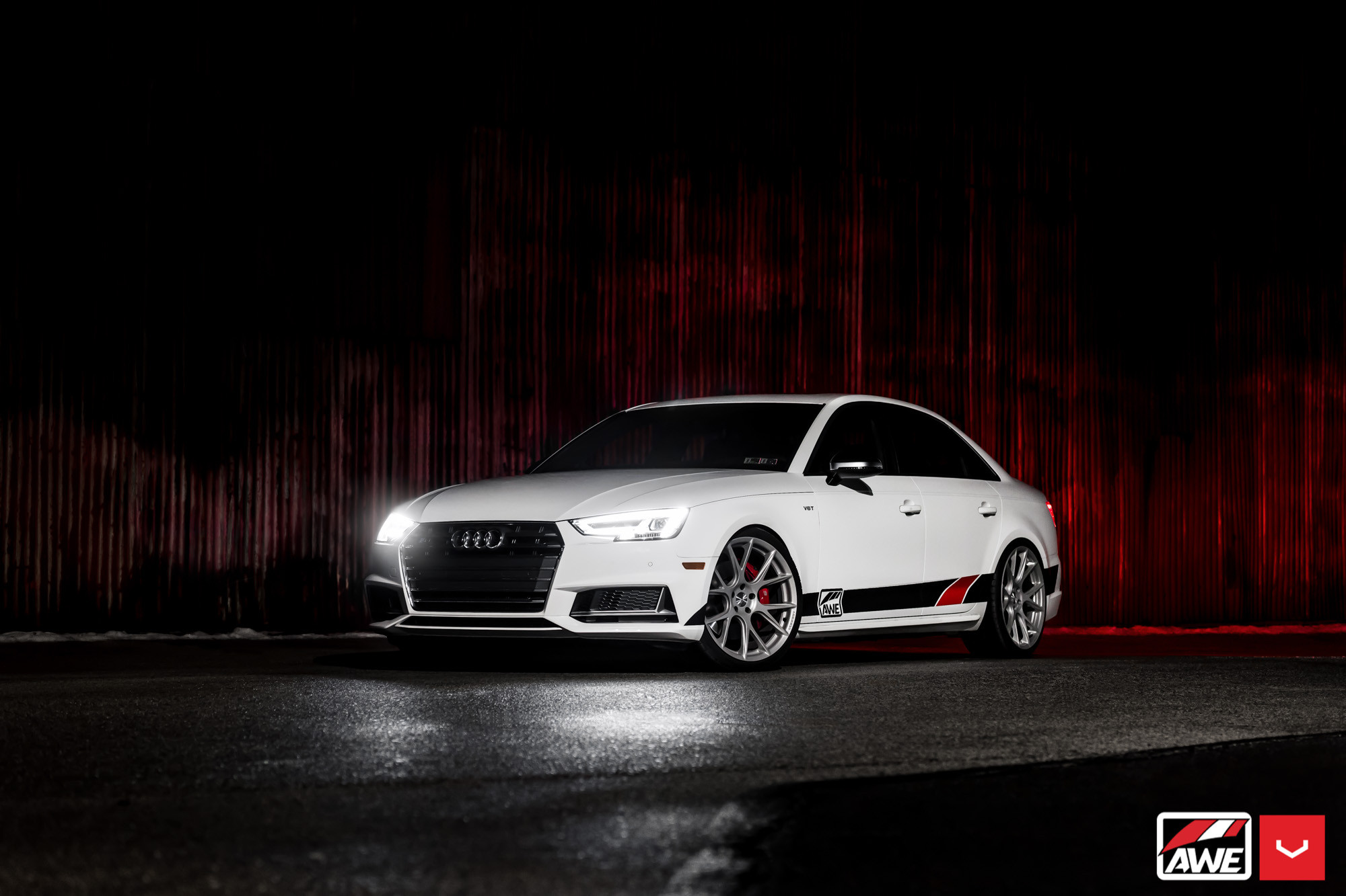 White Audi S4 with Custom DRL-Bar Headlights - Photo by Vossen