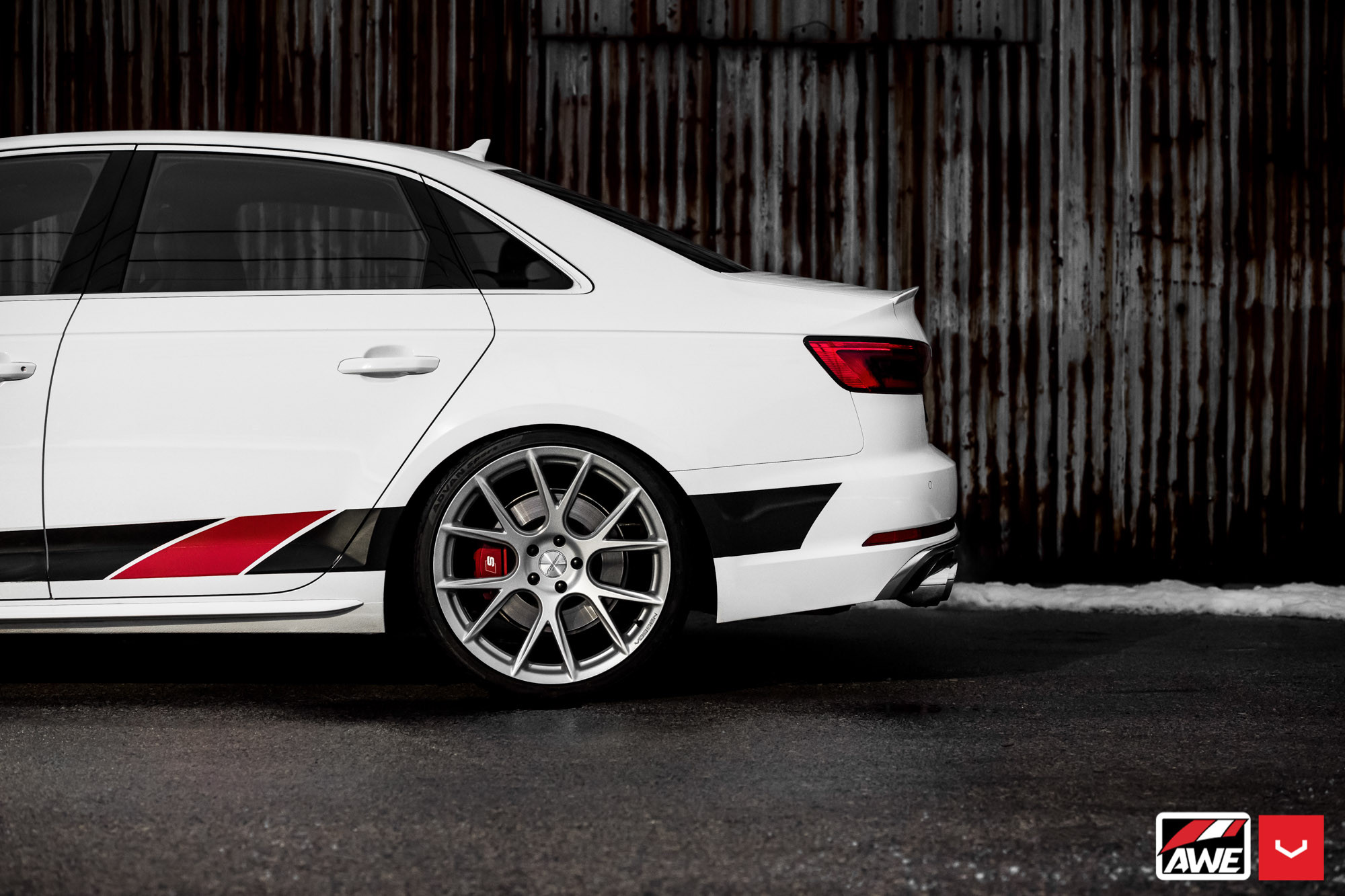 White Audi S4 with Aftermarket Side Skirts - Photo by Vossen