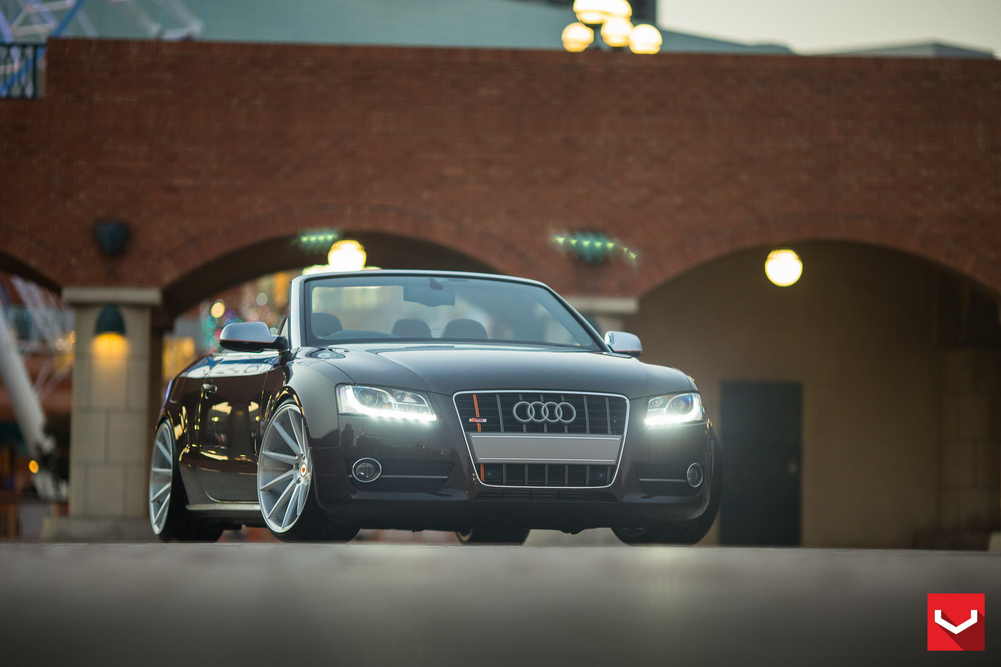 Black Convertible Audi A5 with Aftermarket LED Headlights - Photo by Vossen