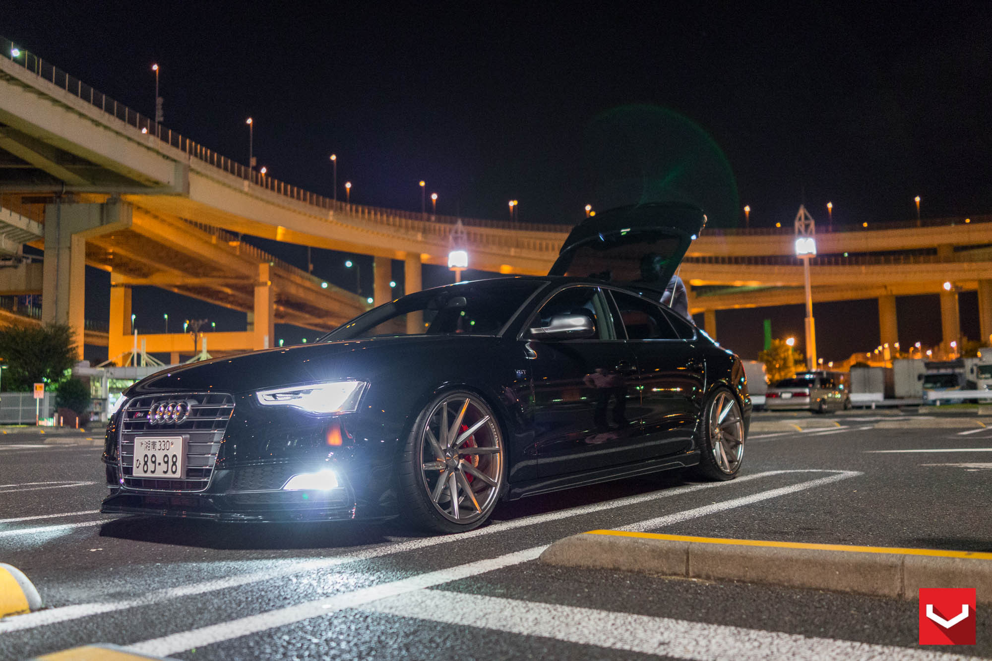 Gloss Black Audi S5 with Aftermarket LED-Bar Style Headlights - Photo by Vossen