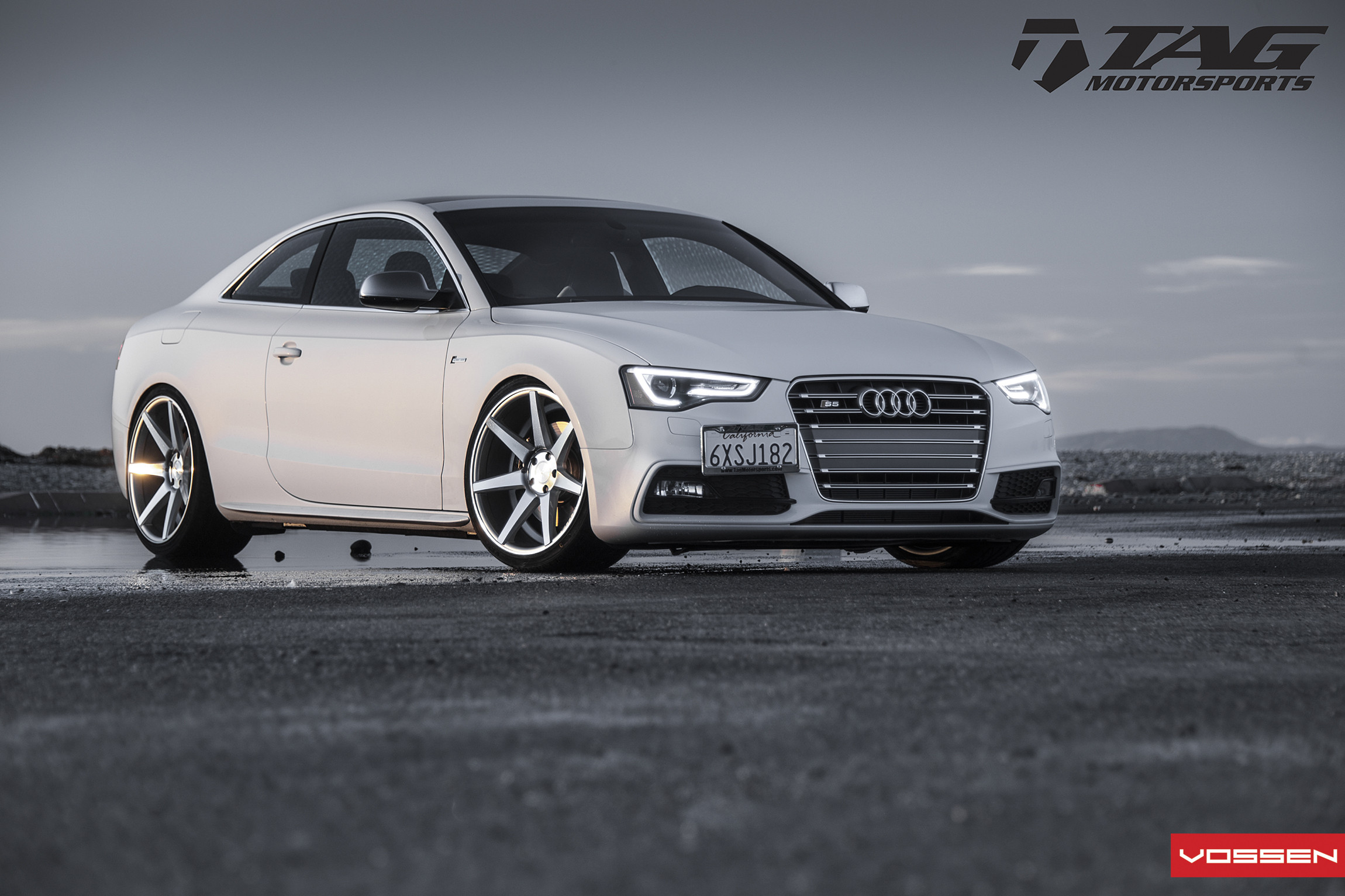 White Audi S5 with Custom LED-Bar Style Headlights - Photo by Vossen