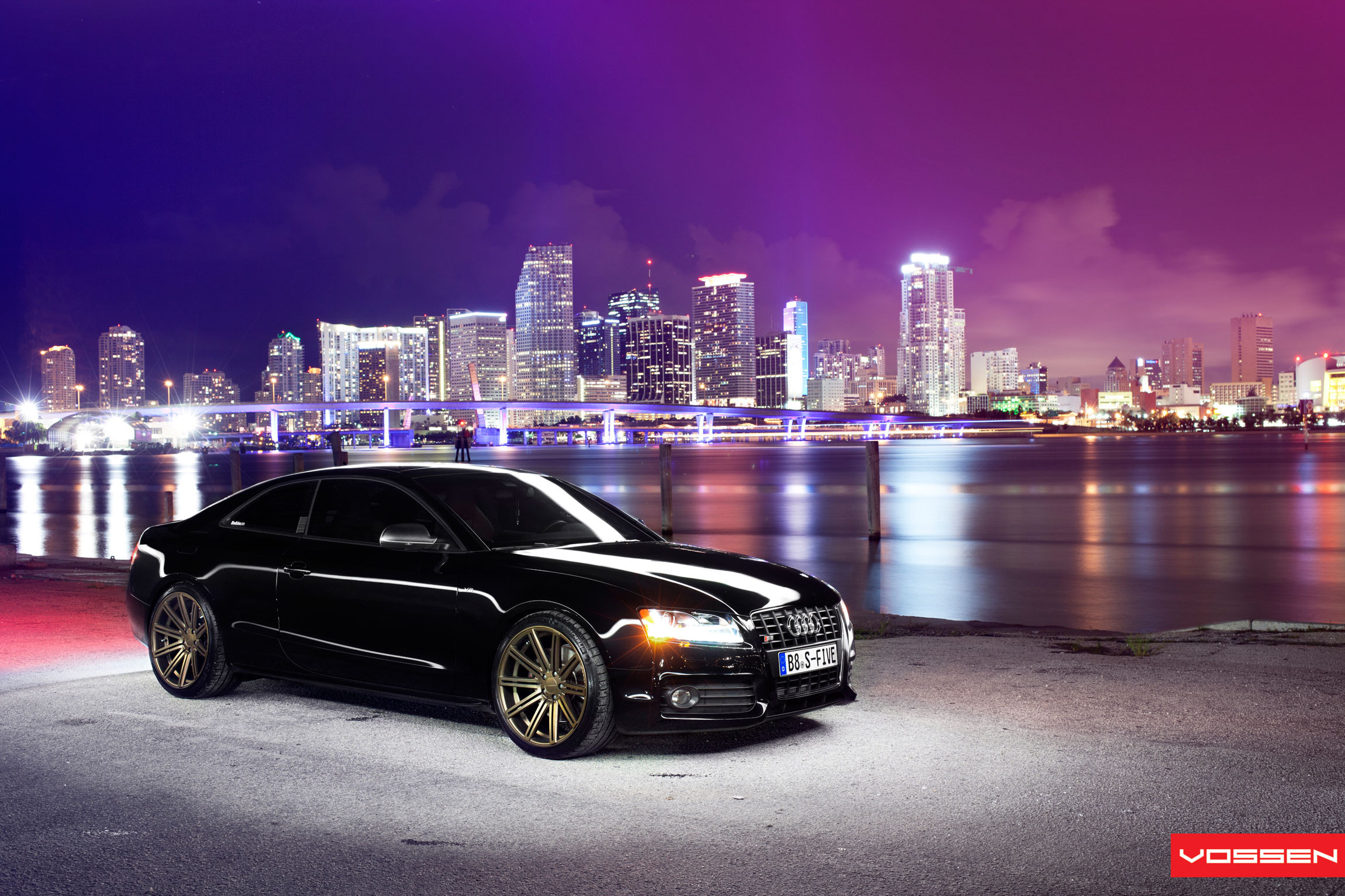 Black Audi S5 with Aftermarket LED Headlights - Photo by Vossen