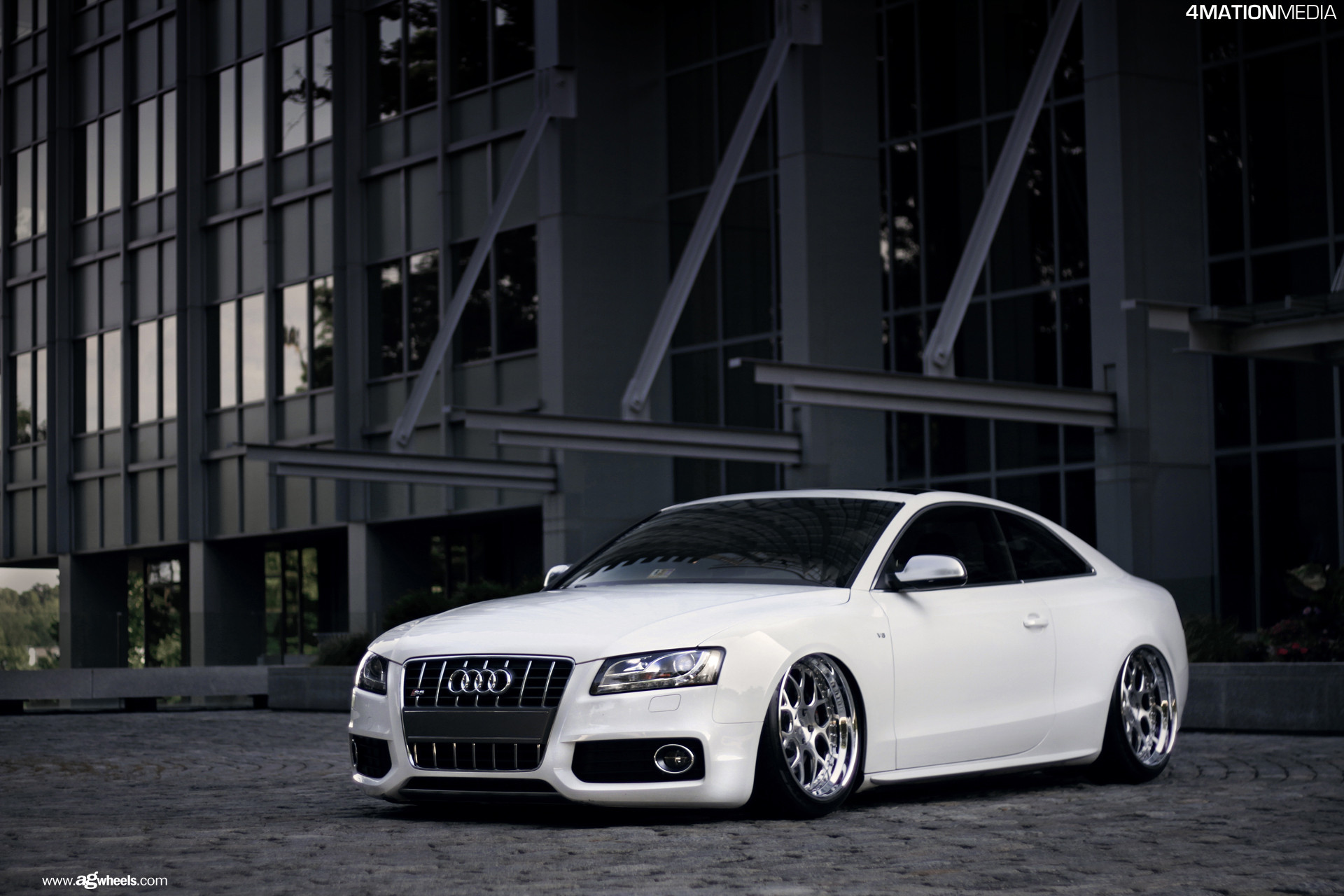 White Lowered Audi S5 with Custom Front Bumper - Photo by Avant Garde Wheels