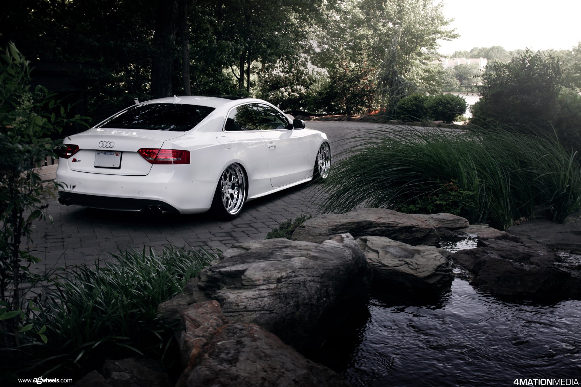 Aftermarket Rear Diffuser on White Lowered Audi S5 - Photo by Avant Garde Wheels