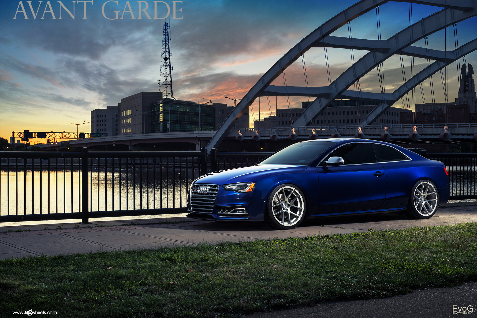 Blue Audi S5 with Aftermarket Projector Headlights - Photo by Avant Garde Wheels