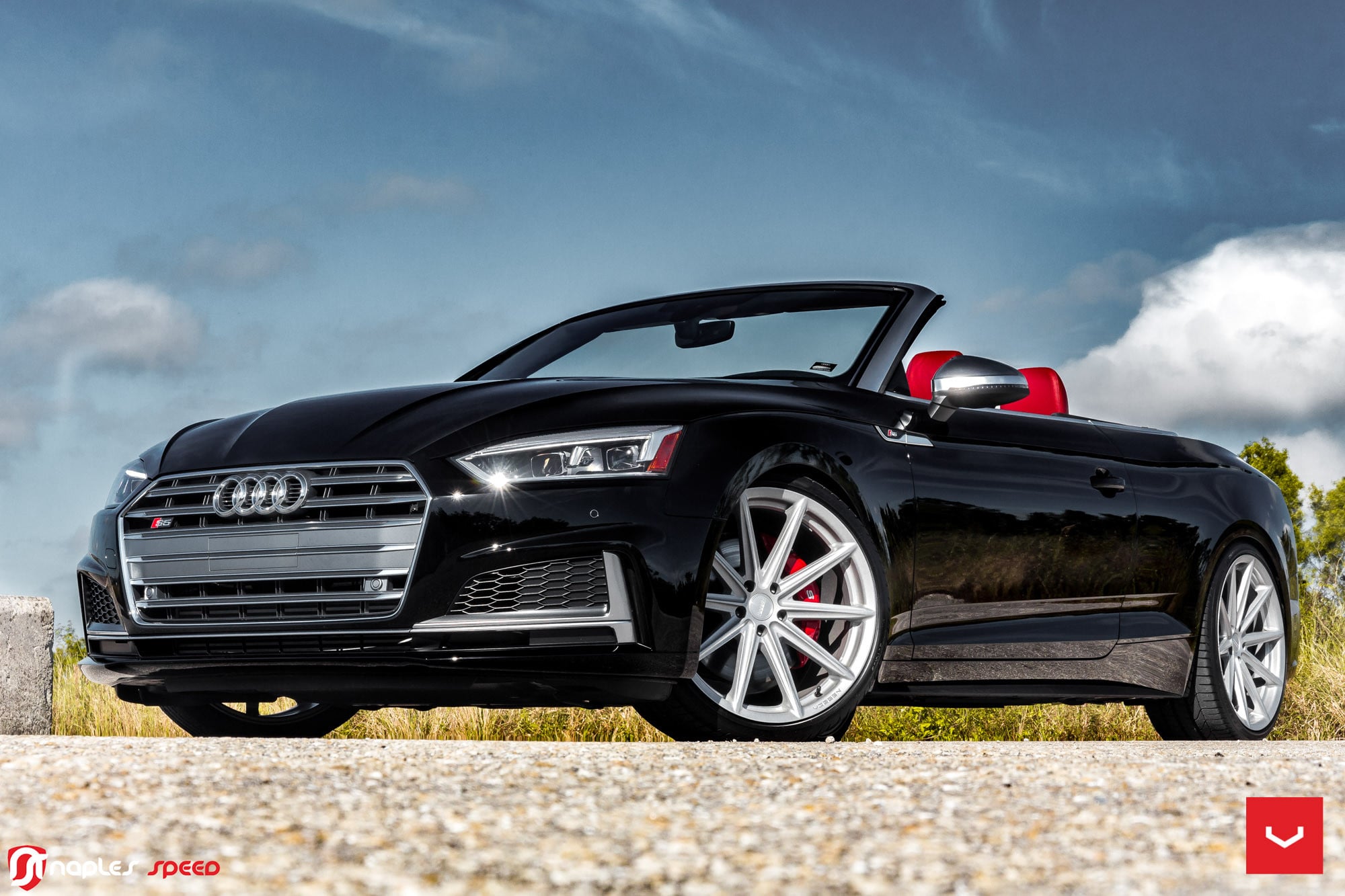 Aftermarket Front Bumper on Black Convertible Audi S5 - Photo by Vossen
