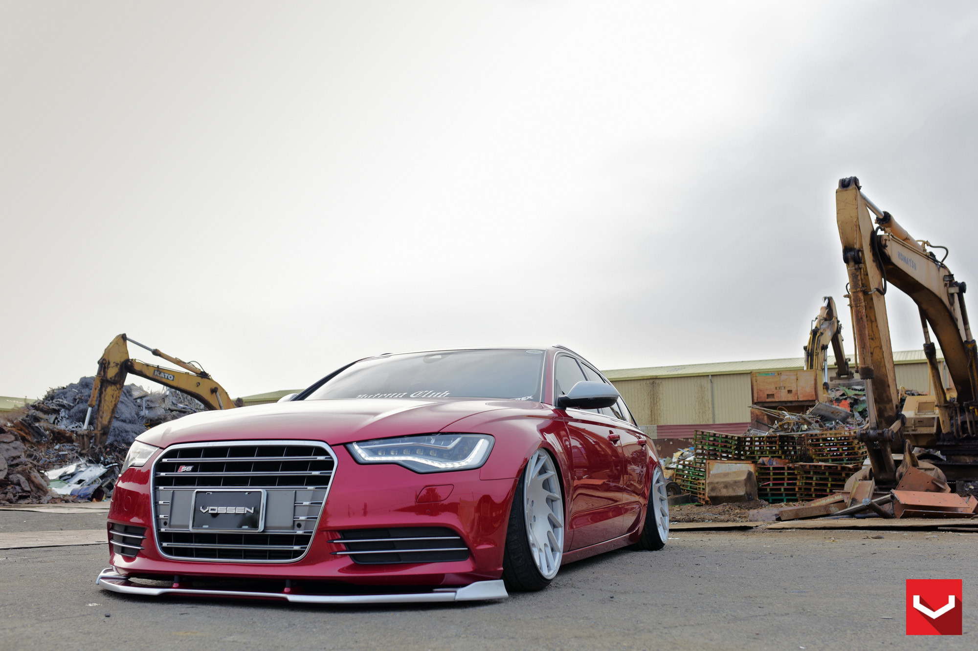 Lowered Red Audi S6 with Aftermarket LED Headlights - Photo by Vossen