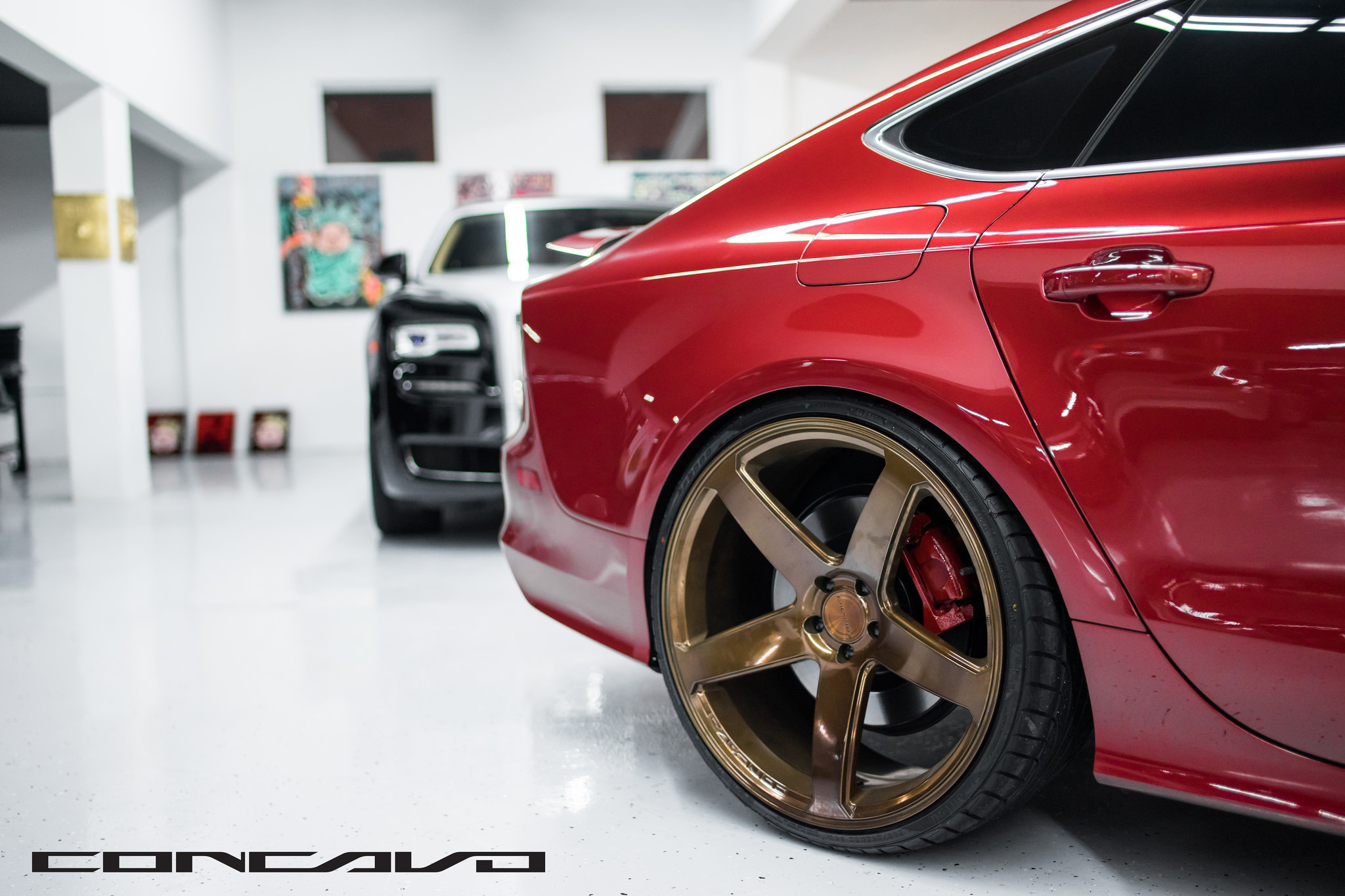 Custom Painted Rims With Red Brake Calipers on Audi S7 - Photo by Concavo