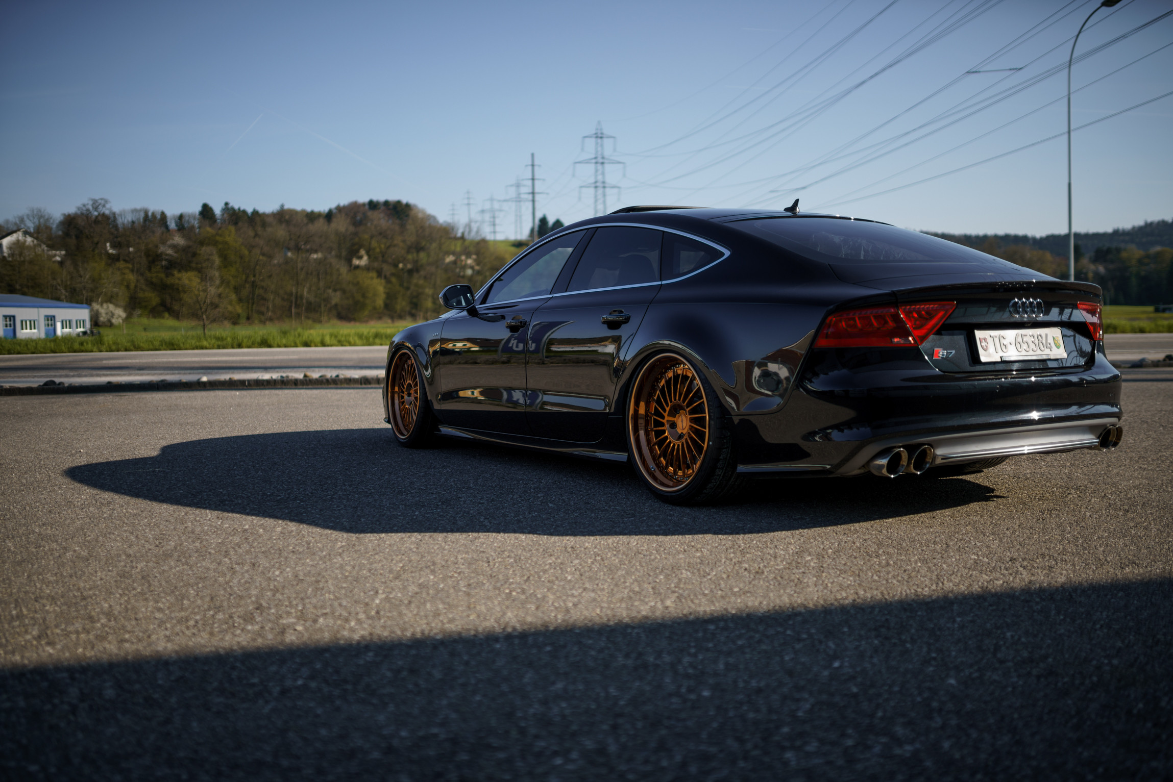 Red LED Taillights on Custom Black Audi S7 - Photo by Rotiform