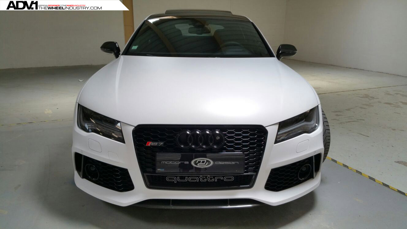 Custom Dark Smoke Headlights on Matte White Audi RS7 - Photo by ADV.1