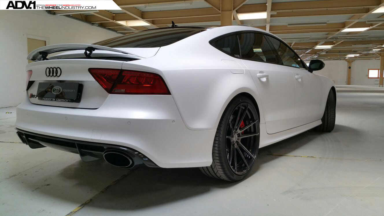Aftermarket Rear Spoiler on Matte White Audi RS7 - Photo by ADV.1