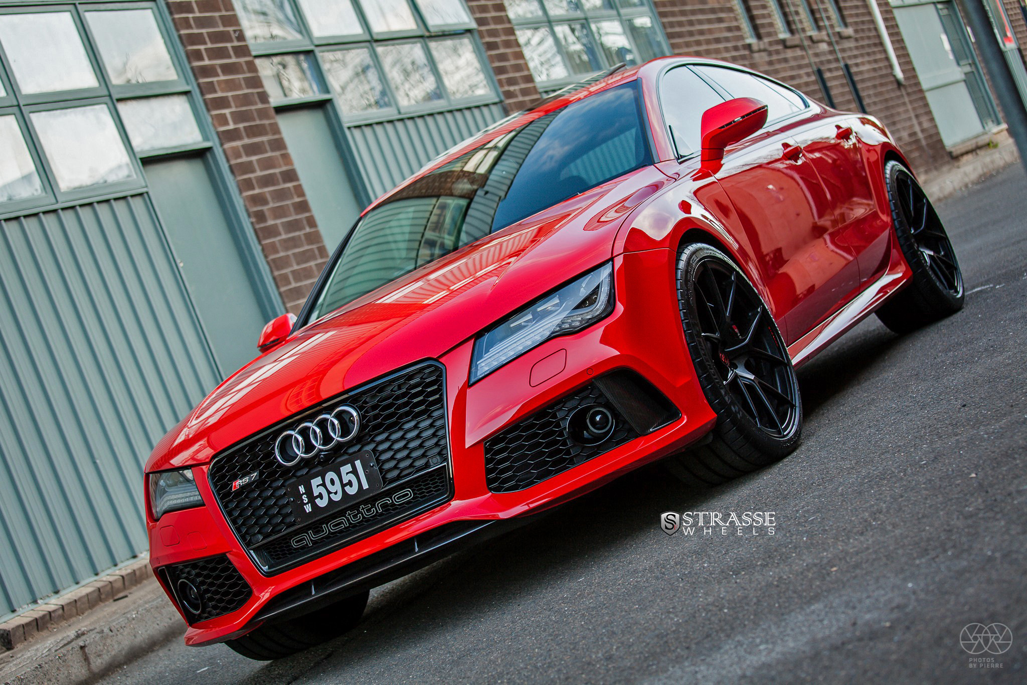 Dark Smoke LED Headlights on Red Audi S7 - Photo by Strasse Forged