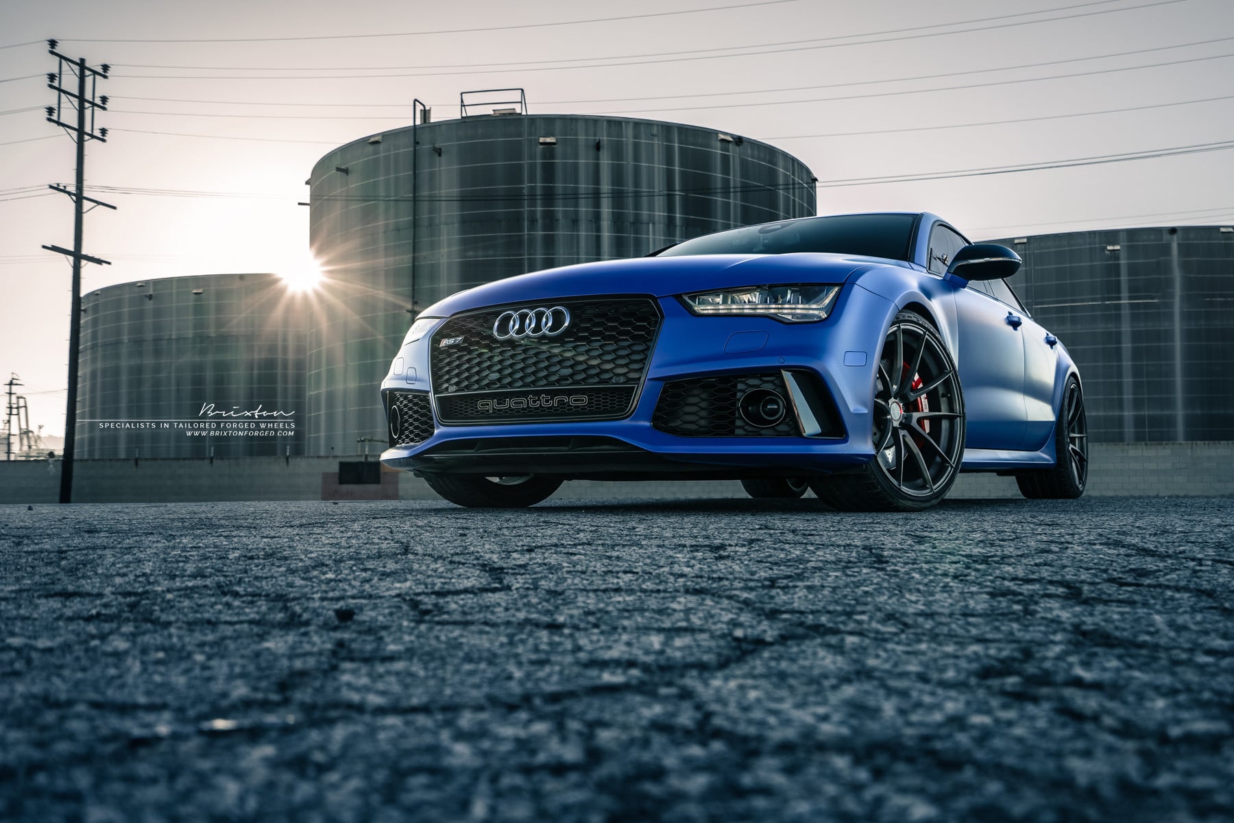 Blacked Out Mesh Grille on Matte Blue Audi S7 - Photo by Brixton Forged Wheels
