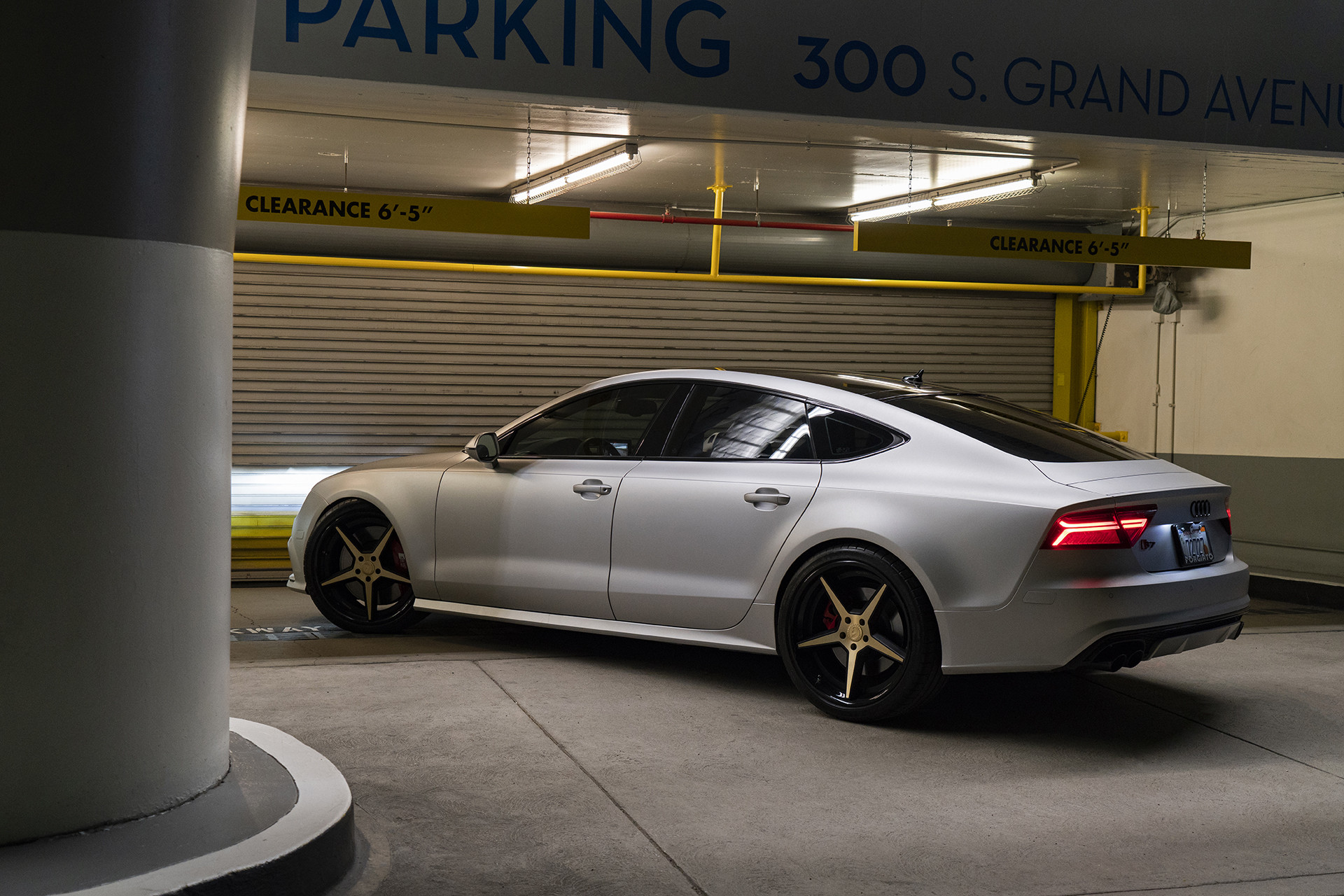 Custom Red LED Taillights on Matte Silver Audi S7 - Photo by Forgiato