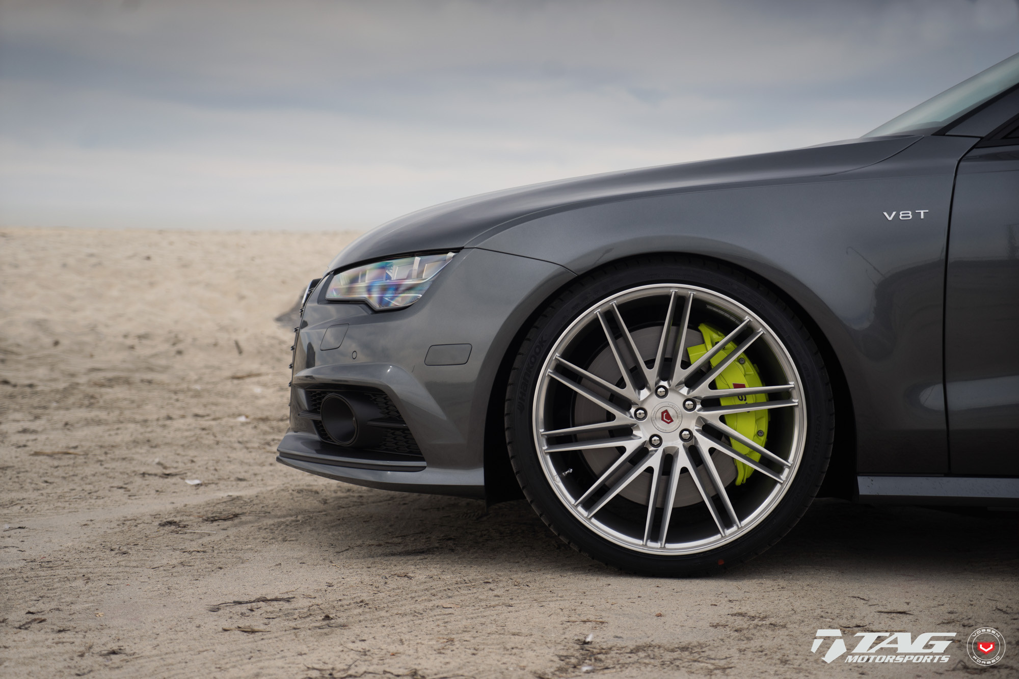 Chrome Forged Vossen Rims with Yellow Brakes on Audi S7 - Photo by Vossen