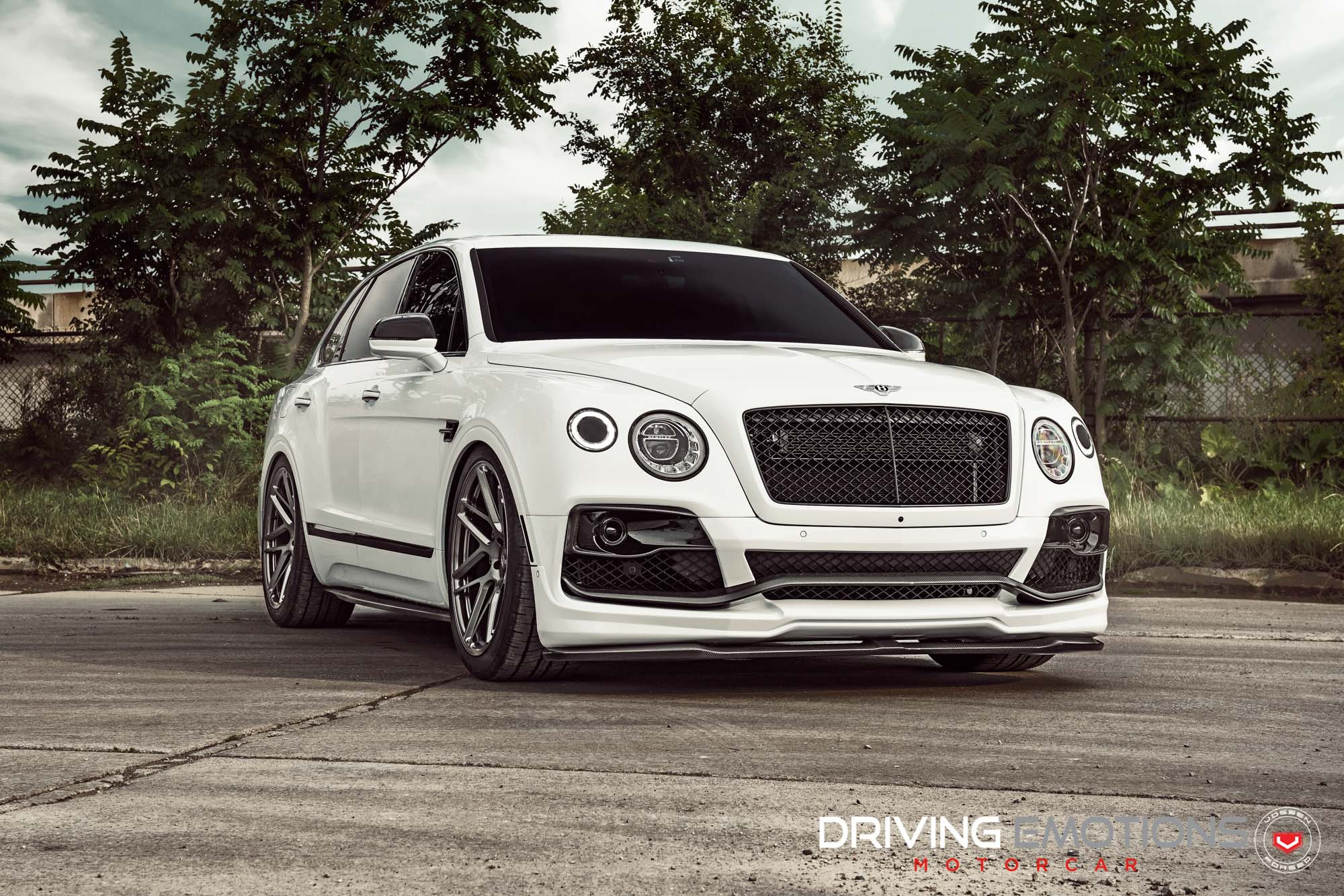White Bentley Bentayga with Custom Halo Headlights - Photo by Vossen