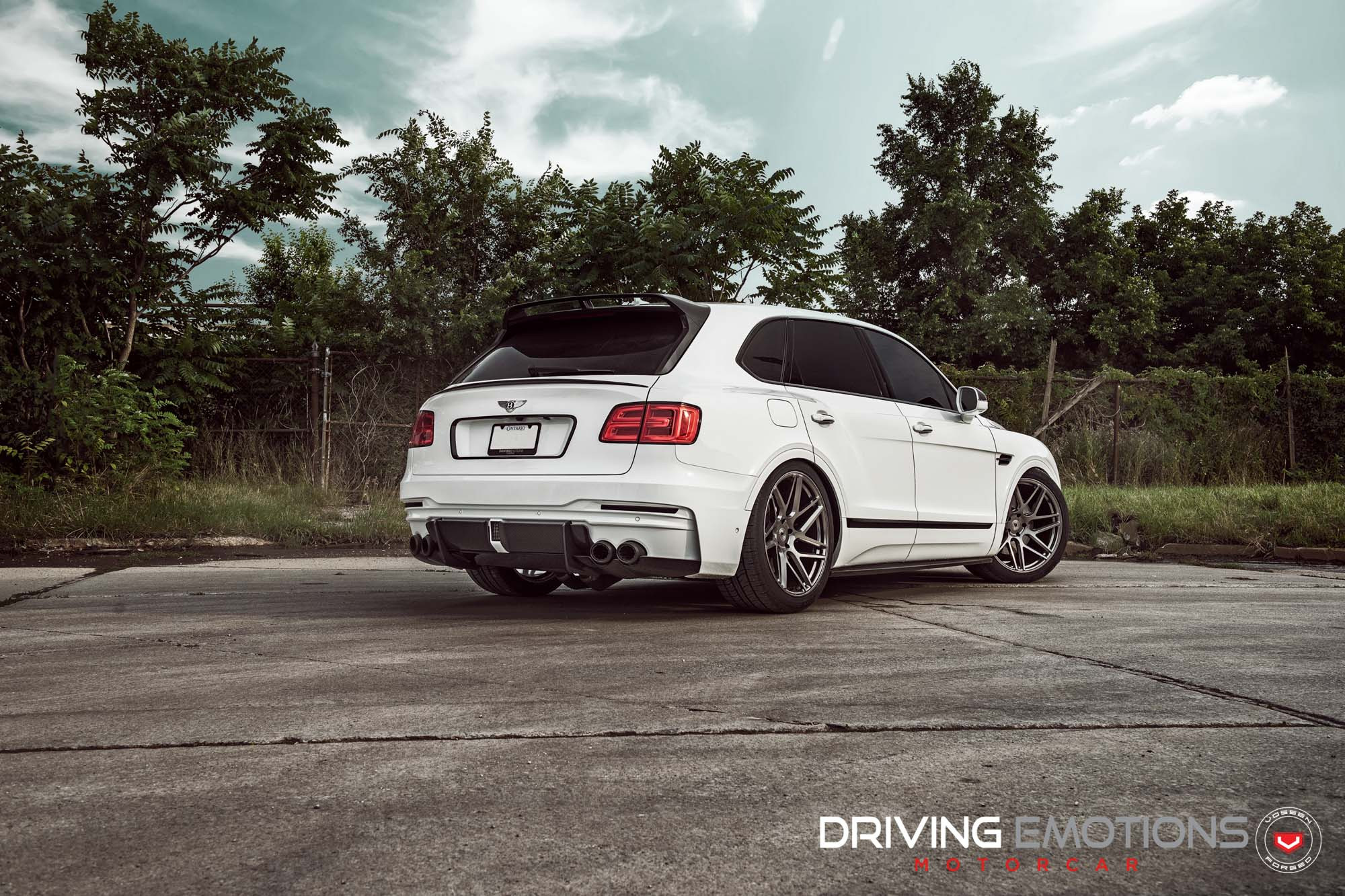 White Bentley Bentayga Custom Roofiline Spoiler - Photo by Vossen