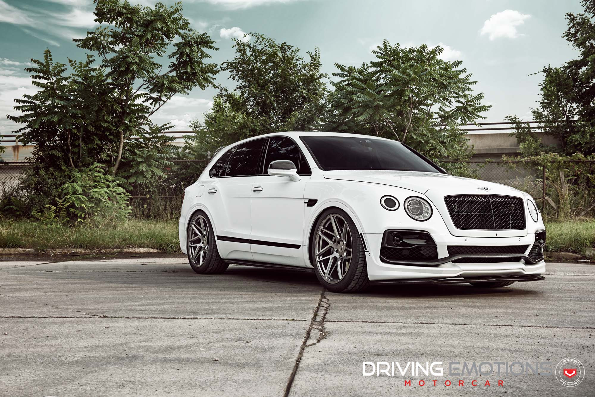Blacked Out Mesh Grille on White Bentley Bentayga - Photo by Vossen