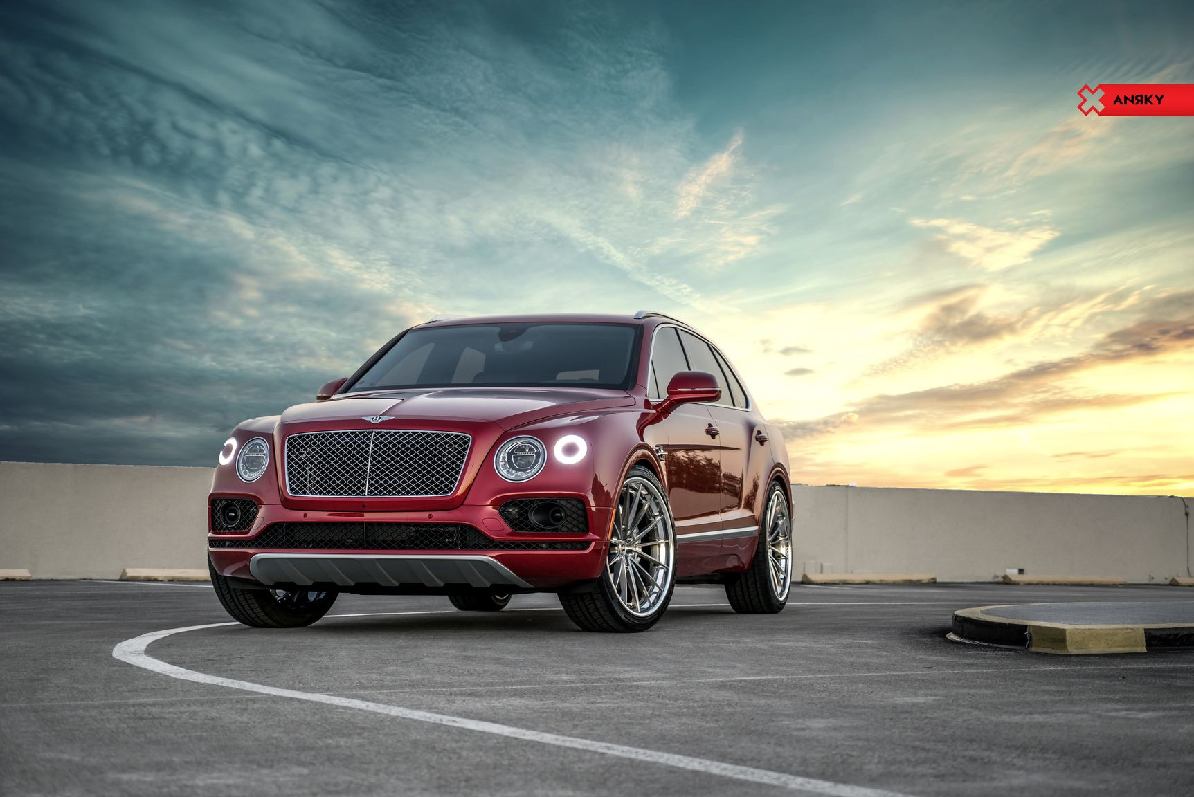 Chrome Mesh Grille on Red Bentley Bentayga - Photo by Anrky Wheels