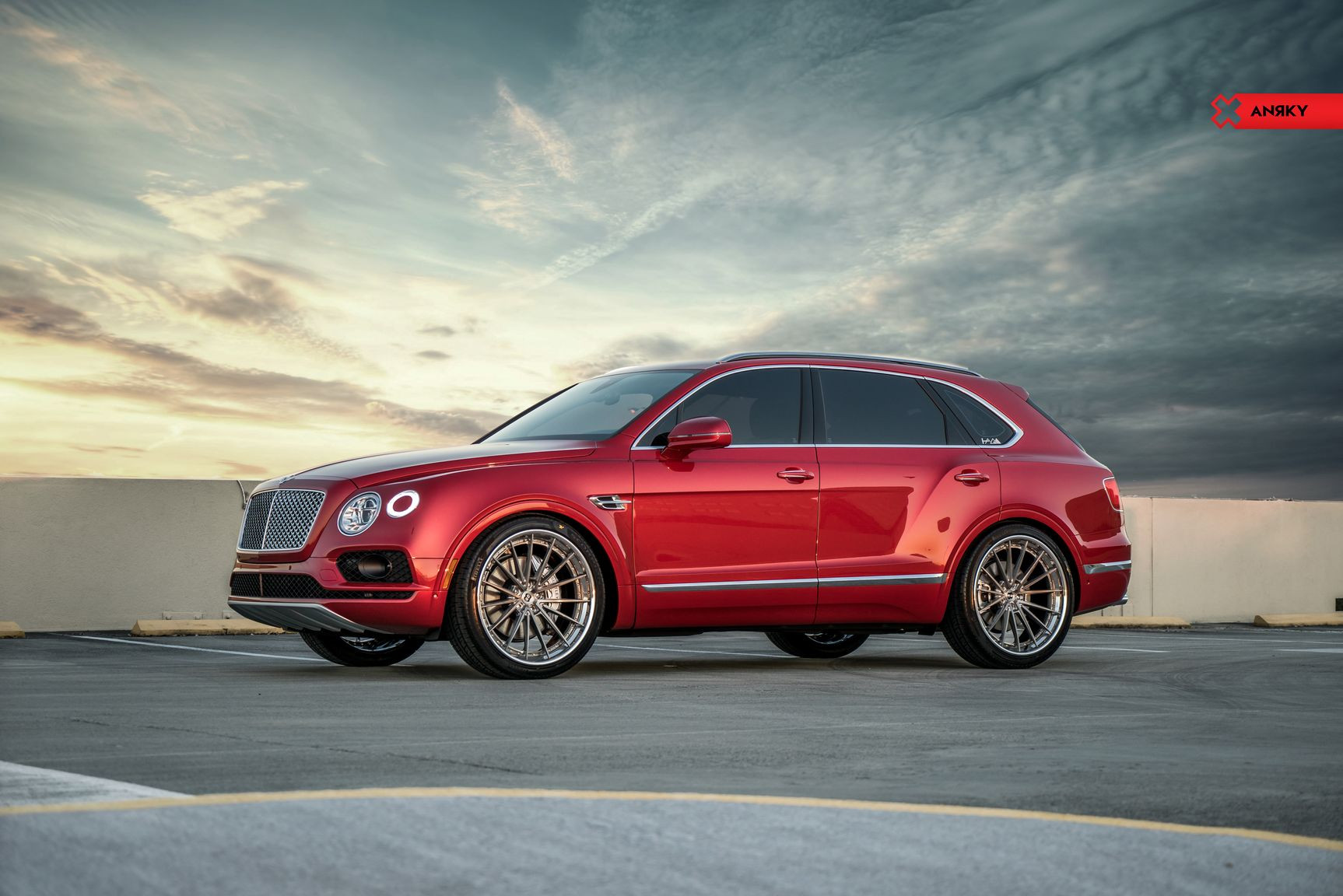 Crystal Clear Halo Headlights on Red Bentley Bentayga - Photo by Anrky Wheels