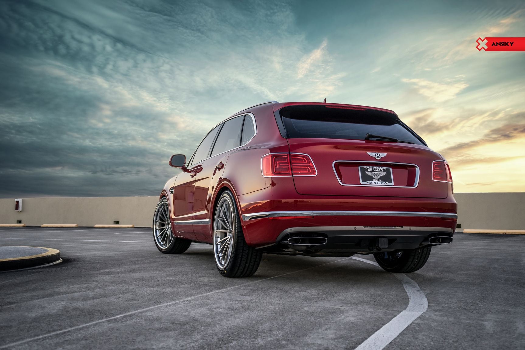 Red Bentley Bentayga with Aftermarket Rear Diffuser - Photo by Anrky Wheels