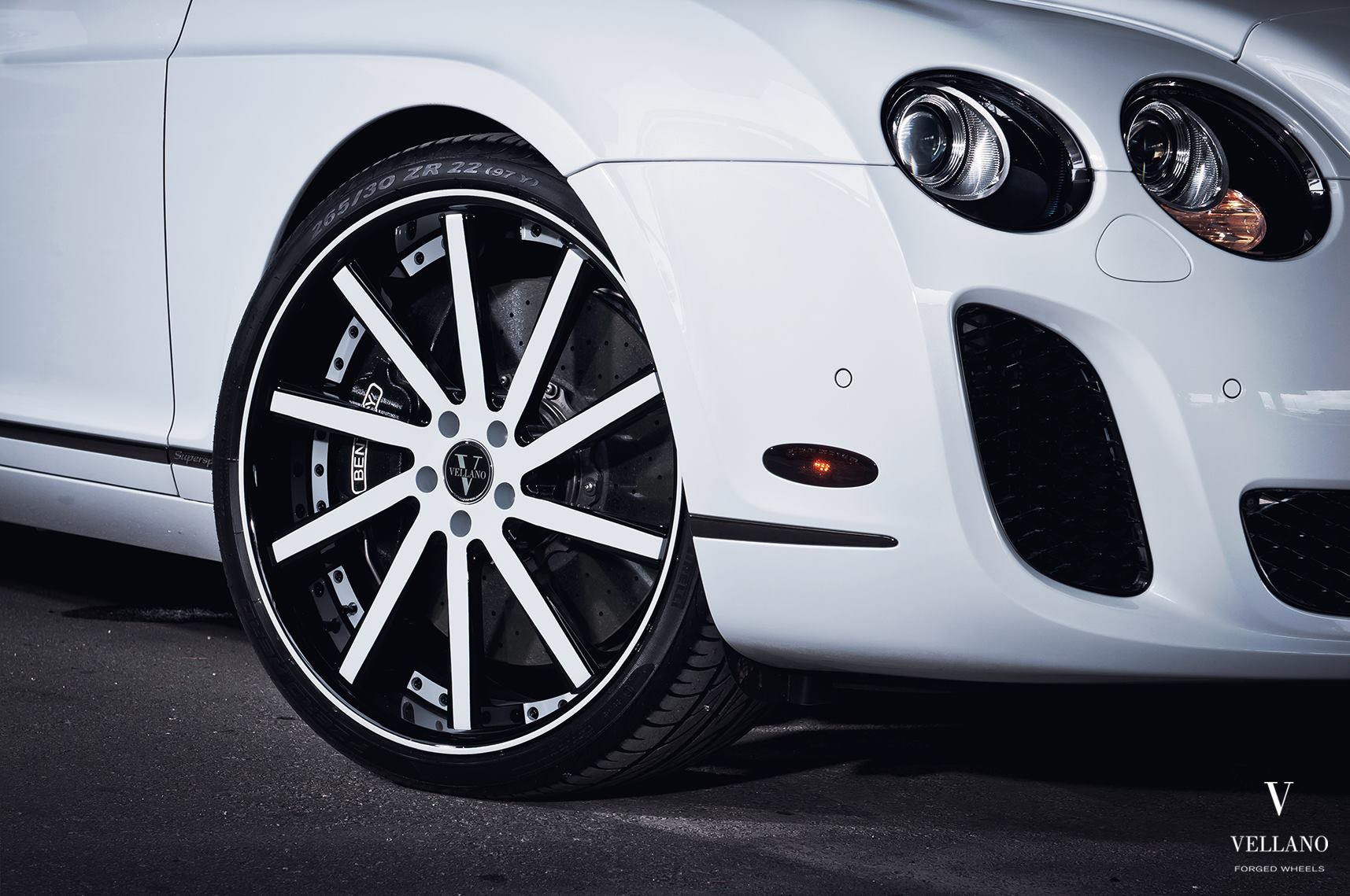 White Bentley Continental with Custom Halo Headlights - Photo by Vellano