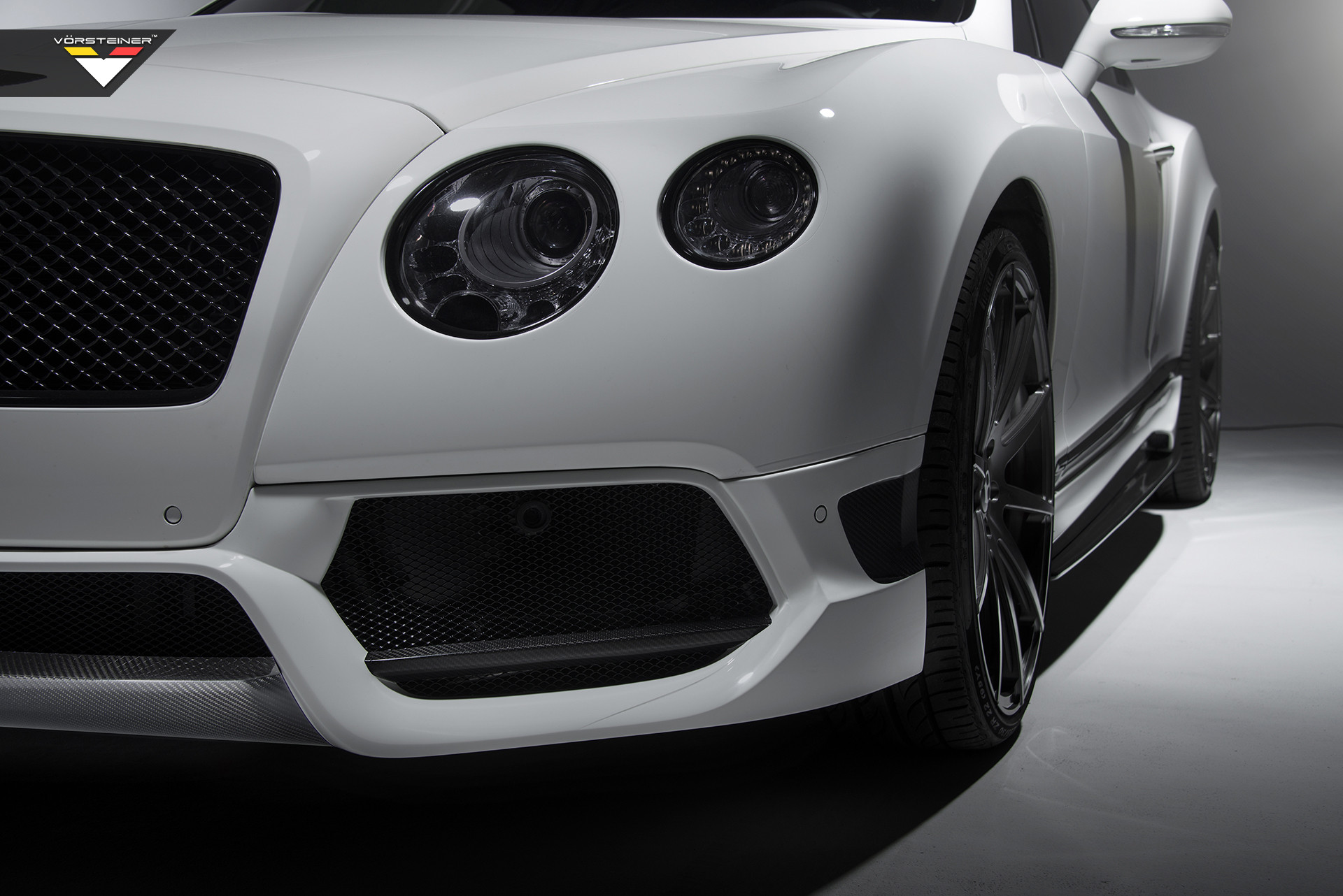 White Bentley Continental with Aftermarket Front Bumper - Photo by Vorstiner