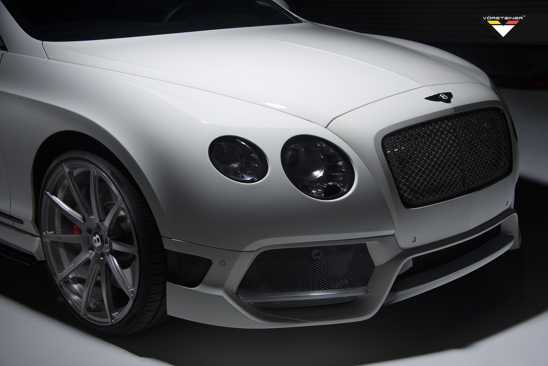 White Bentley Continental with Dark Smoke Halo Headlights - Photo by Vorstiner