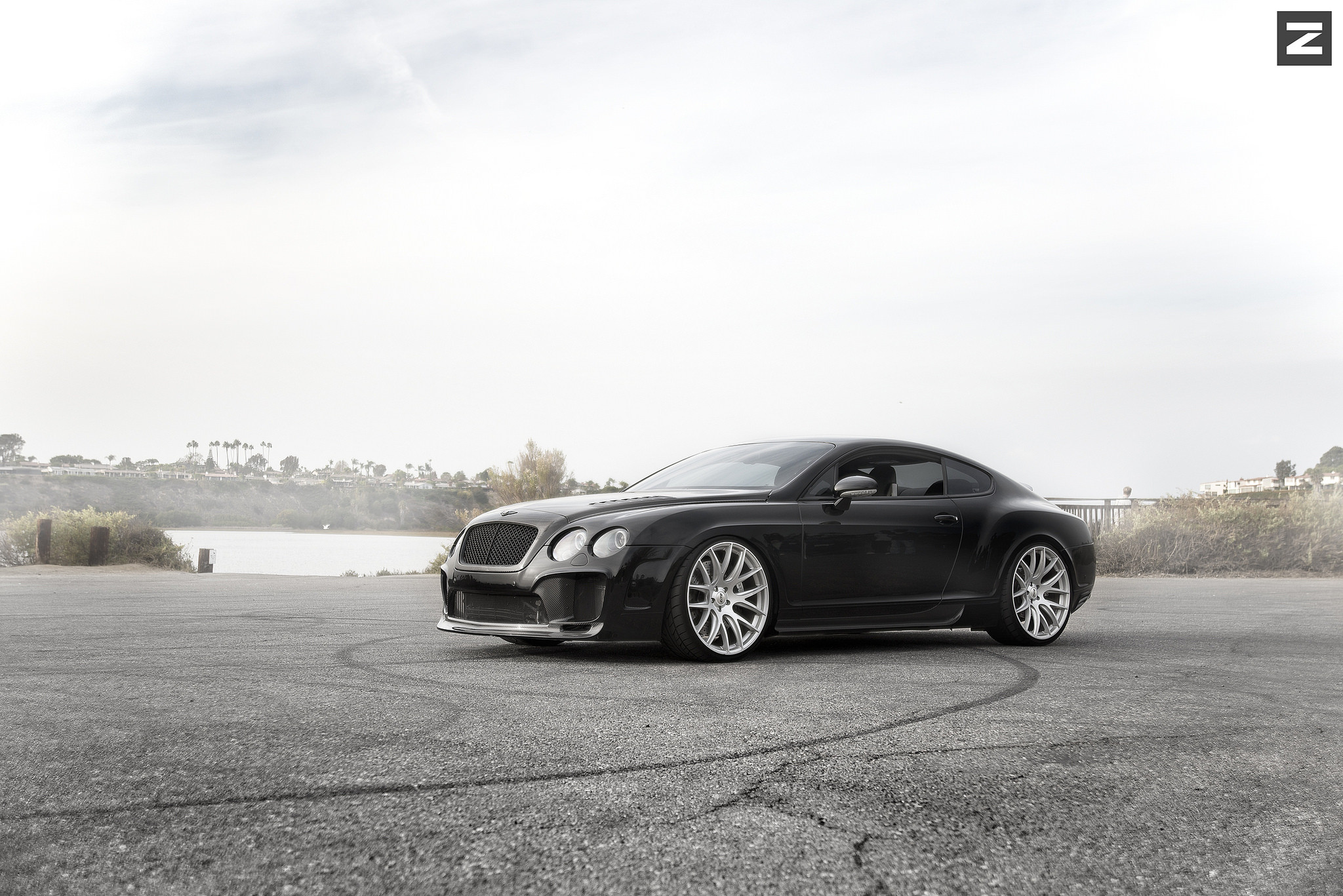 Aftermarket Vented Hood on Black Bentley Continental - Photo by Zito Wheels