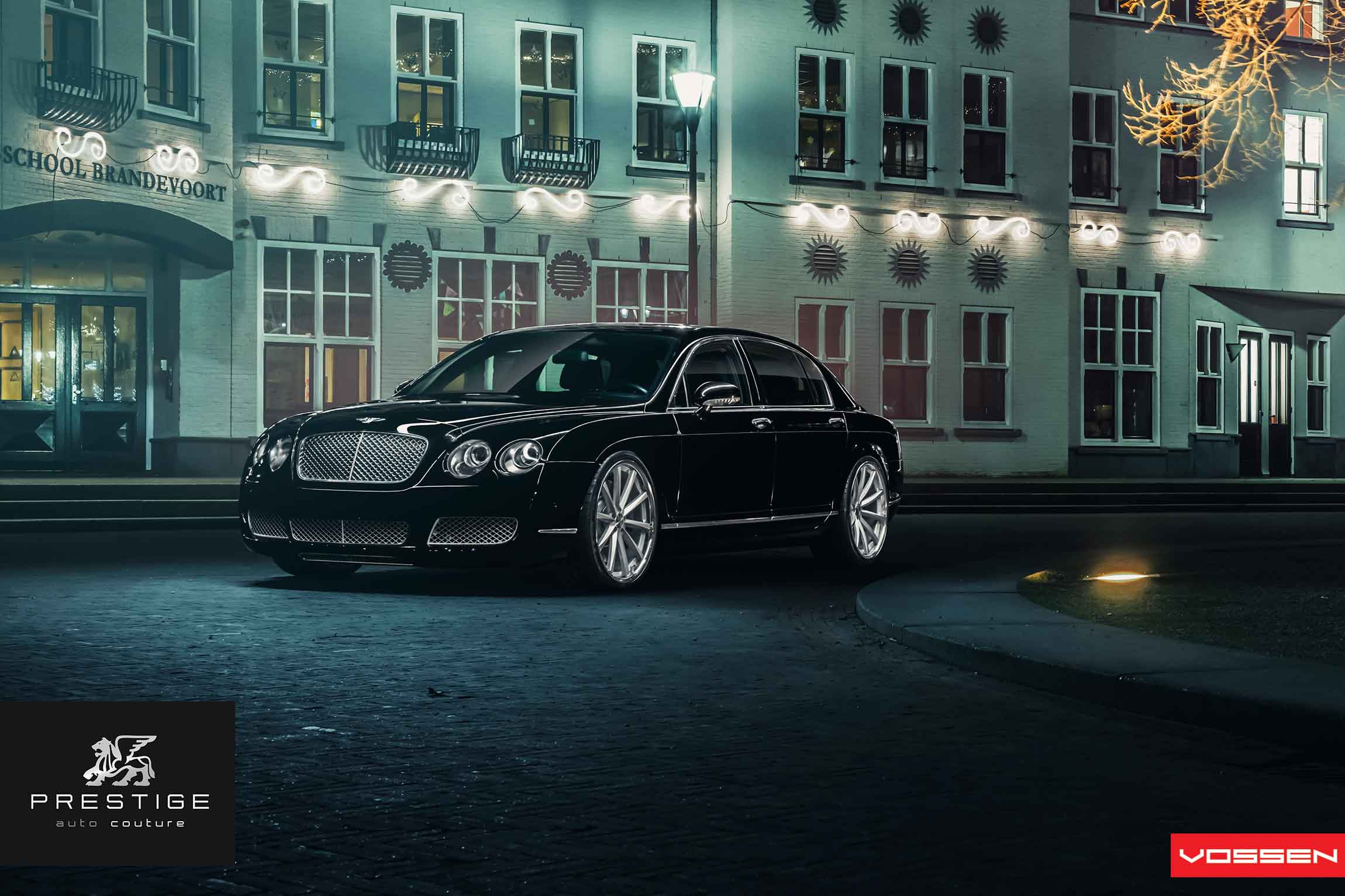Black Bentley Flying Spur with Chrome Grille - Photo by Vossen