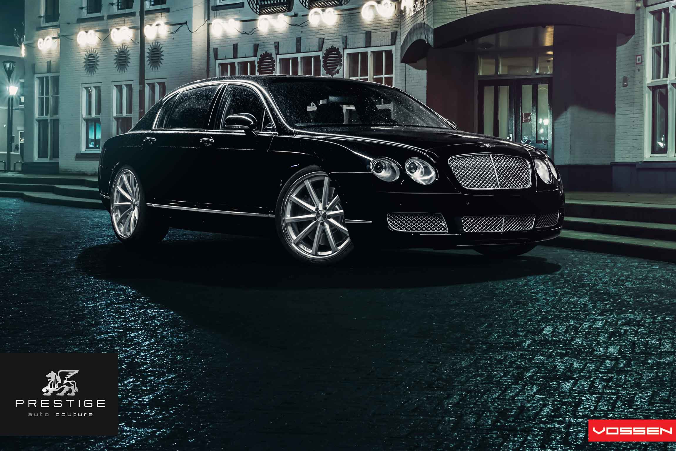 Custom Headlights on Black Bentley Flying Spur - Photo by Vossen