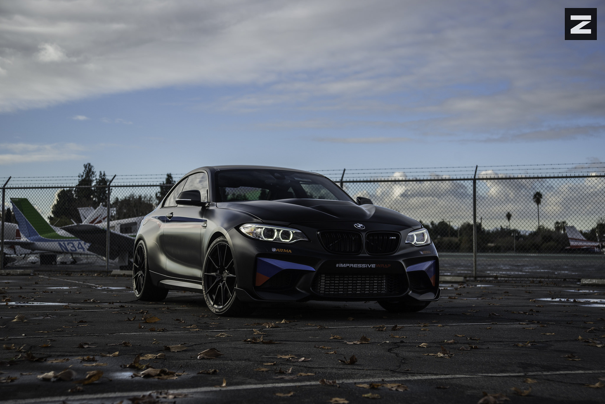 Custom Front Bumper on Black Matte BMW 2-Series - Photo by Zito Wheels